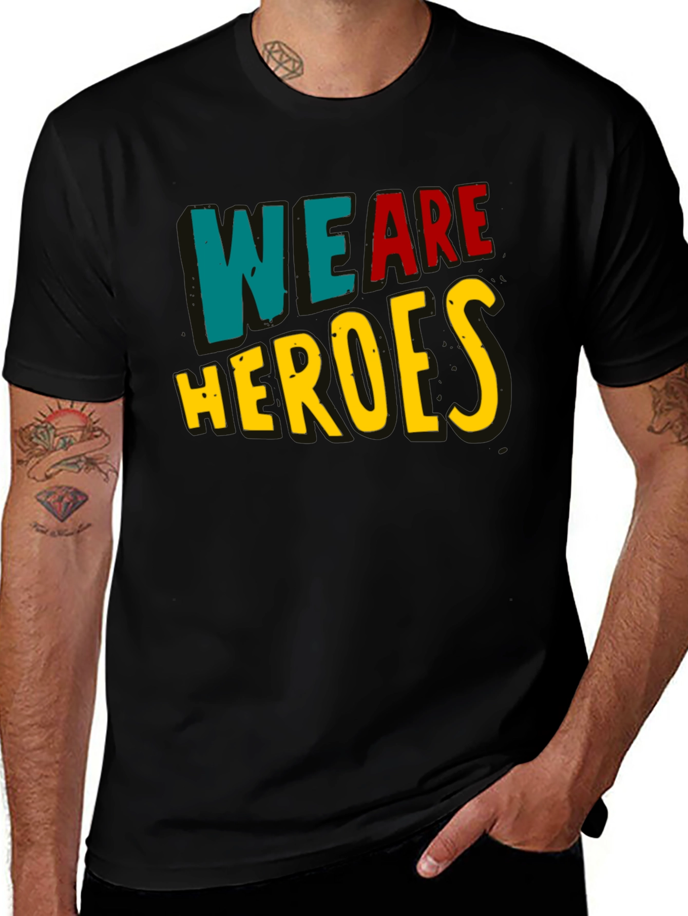 Black We Are Heroes T-Shirt - Black Crew Neck main image