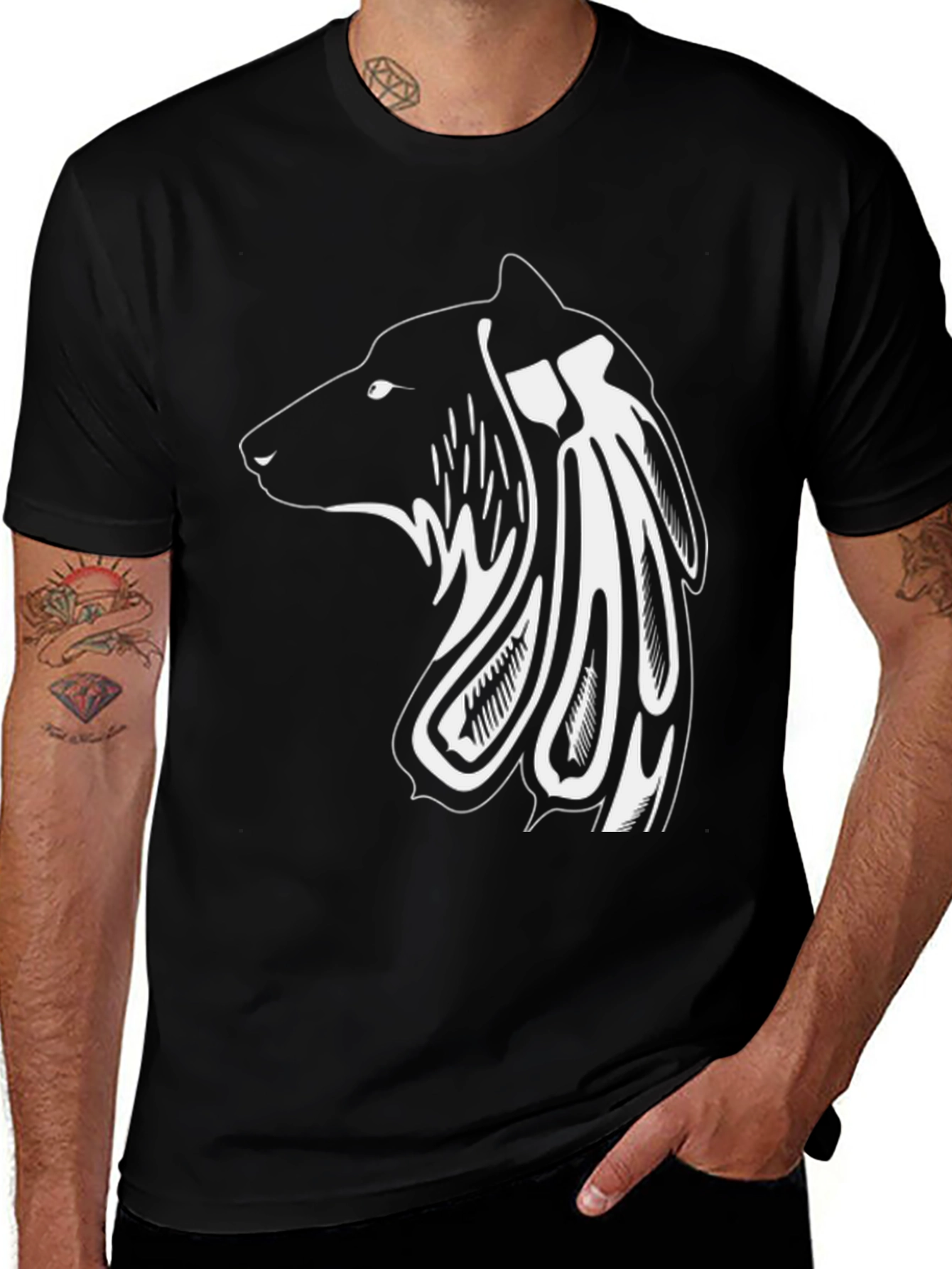 Variant 29 of Tribal Bear Graphic Tee - Men's Black T-Shirt