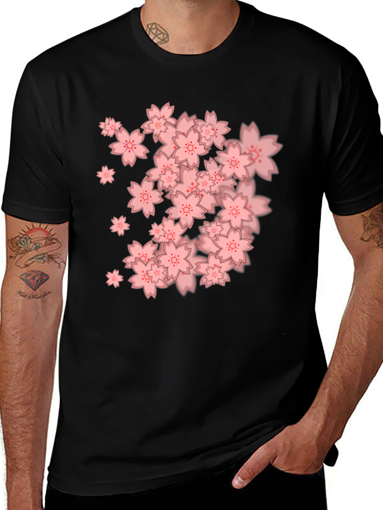 Variant 19 of Sakura Blossom Graphic Tee - Black Cotton Blend