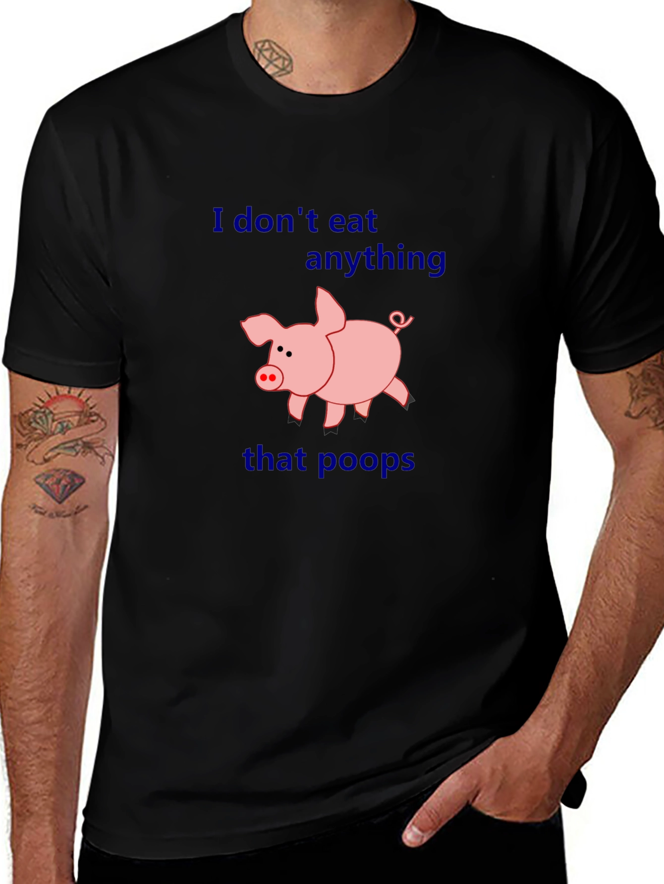 Black Vegan Humor T-Shirt - I Don't Eat Anything That Poops main image