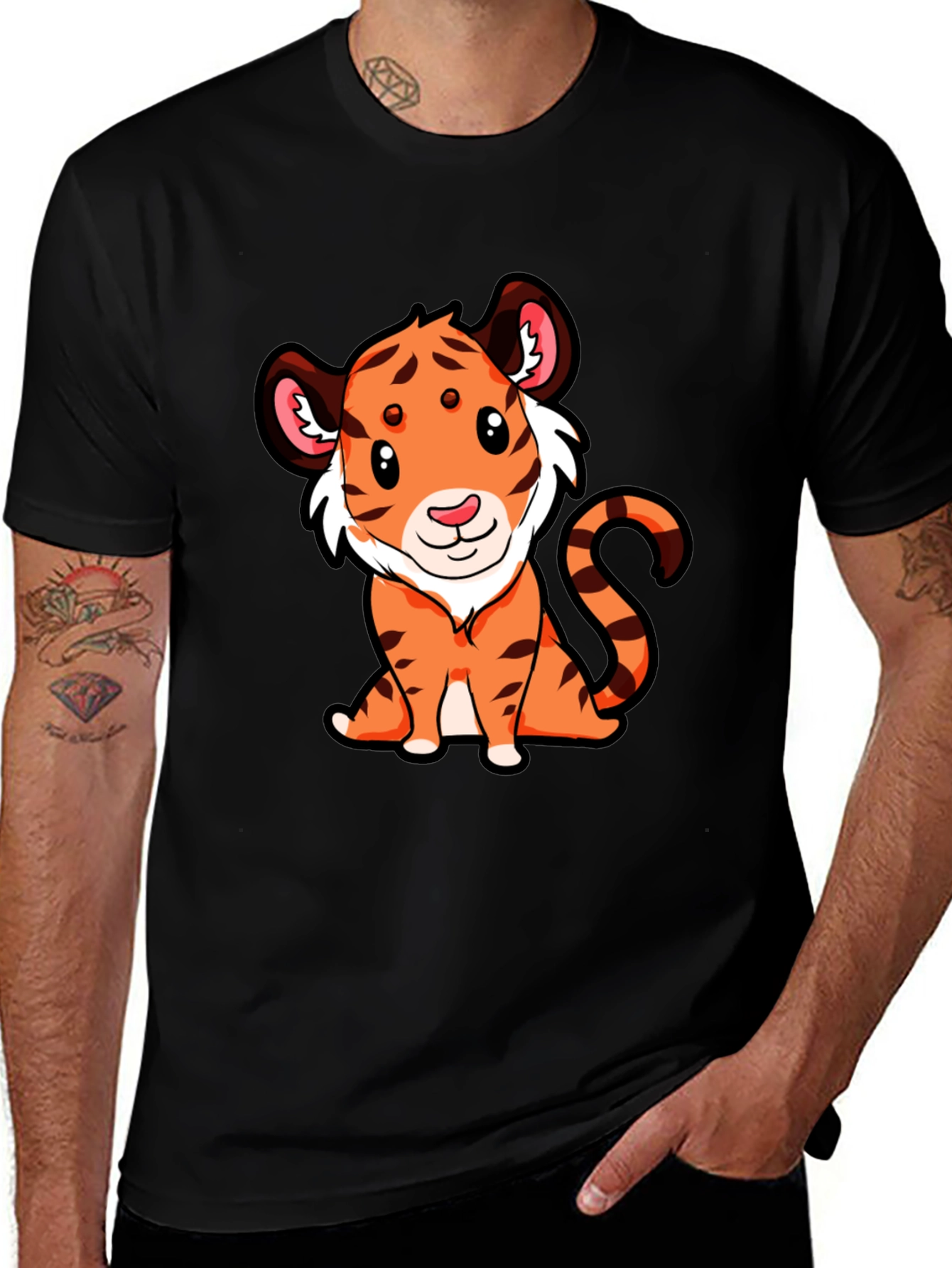 Variant 9 of Cute Tiger Graphic Tee - Black Cotton T-Shirt