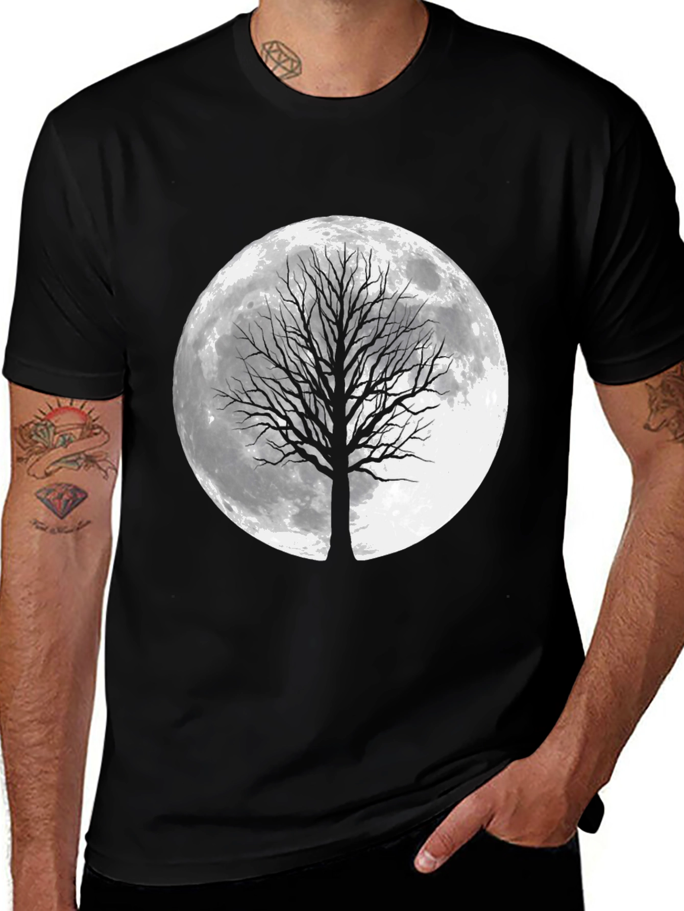 Variant 27 of Moon Tree Graphic Tee - Men's Black T-Shirt