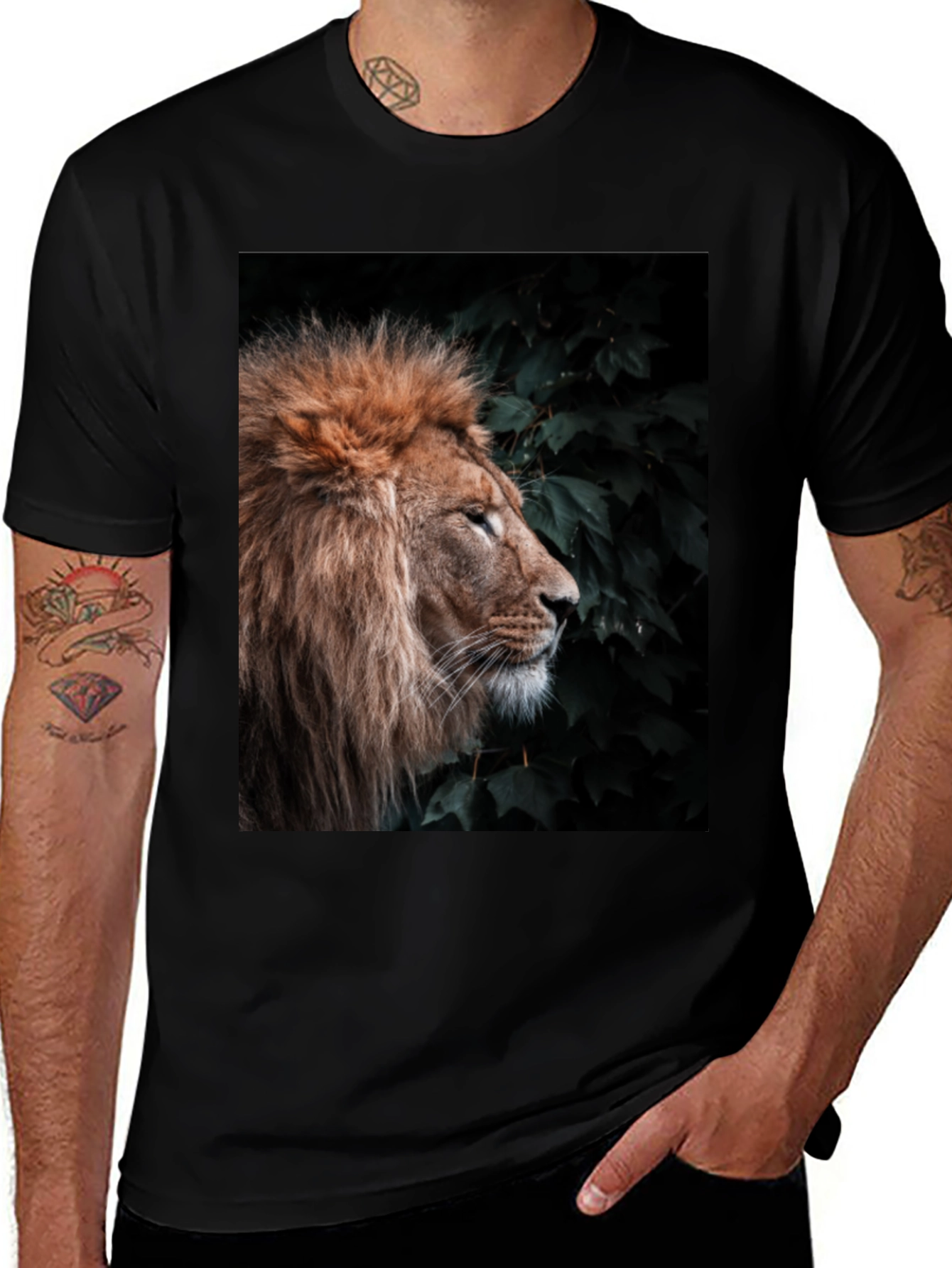 Variant 5 of Lion Portrait T-Shirt - Black Cotton Tee