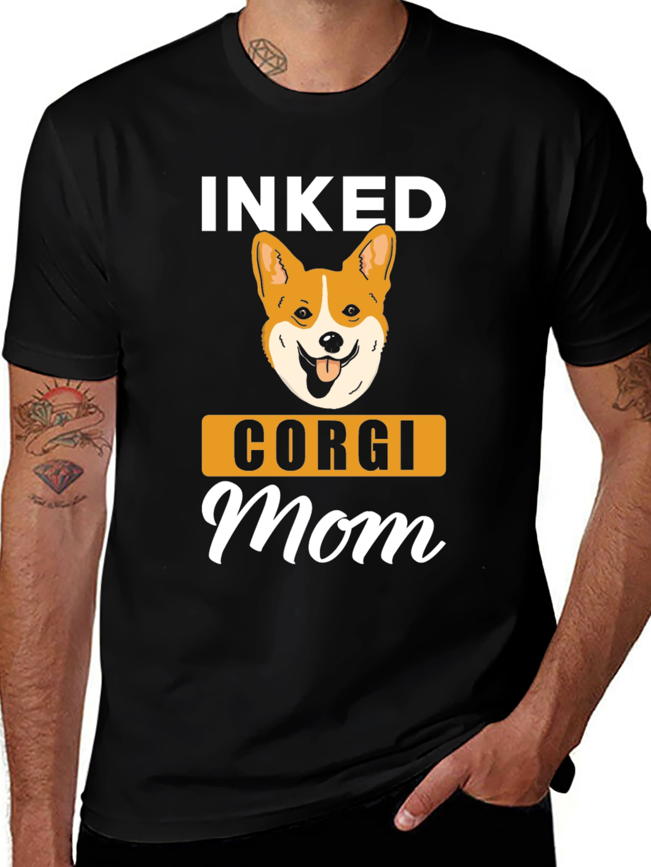 Inked Corgi Mom T-Shirt - Black Graphic Tee