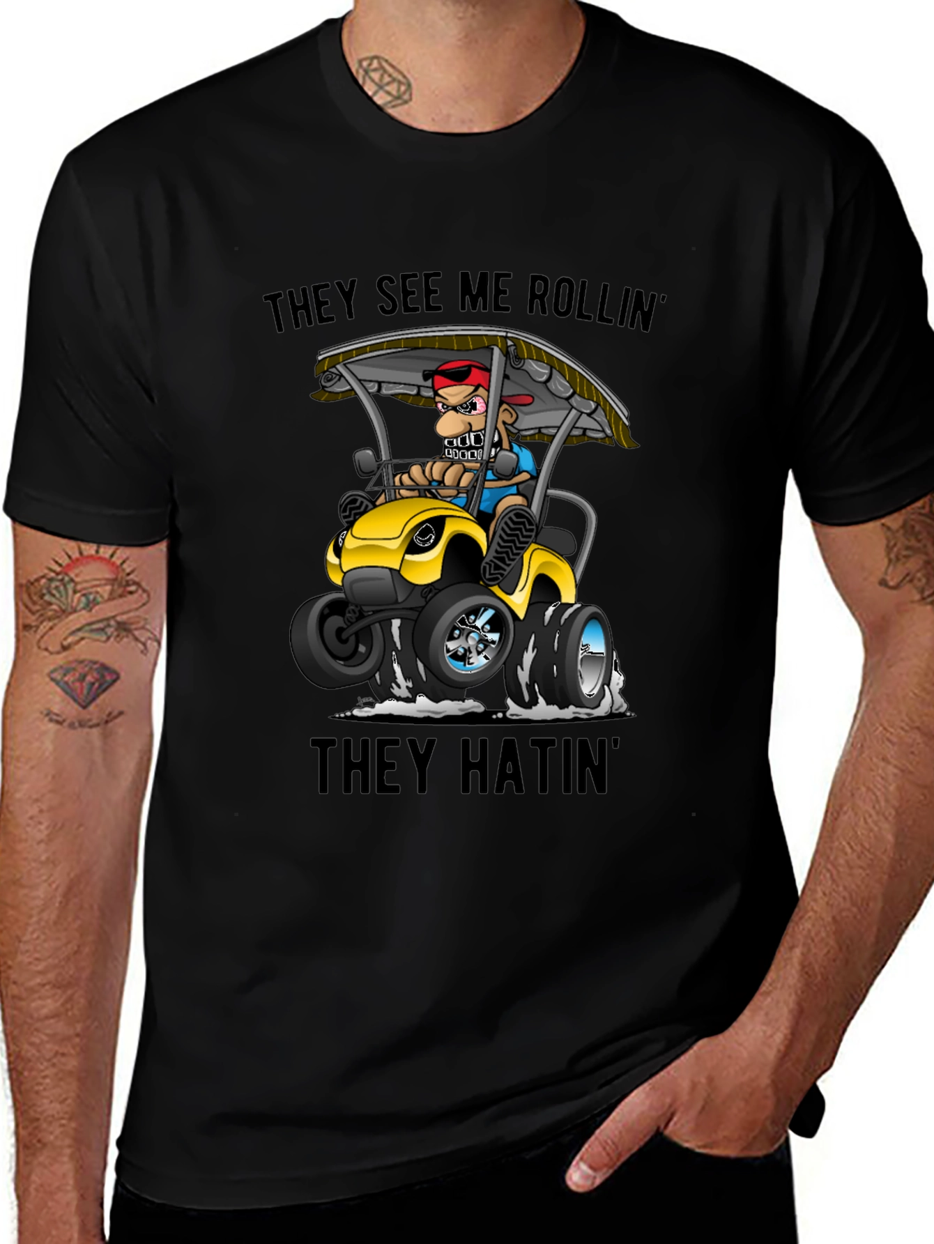 Variant 9 of They See Me Rollin' T-Shirt - Funny Cartoon Golf Cart Tee