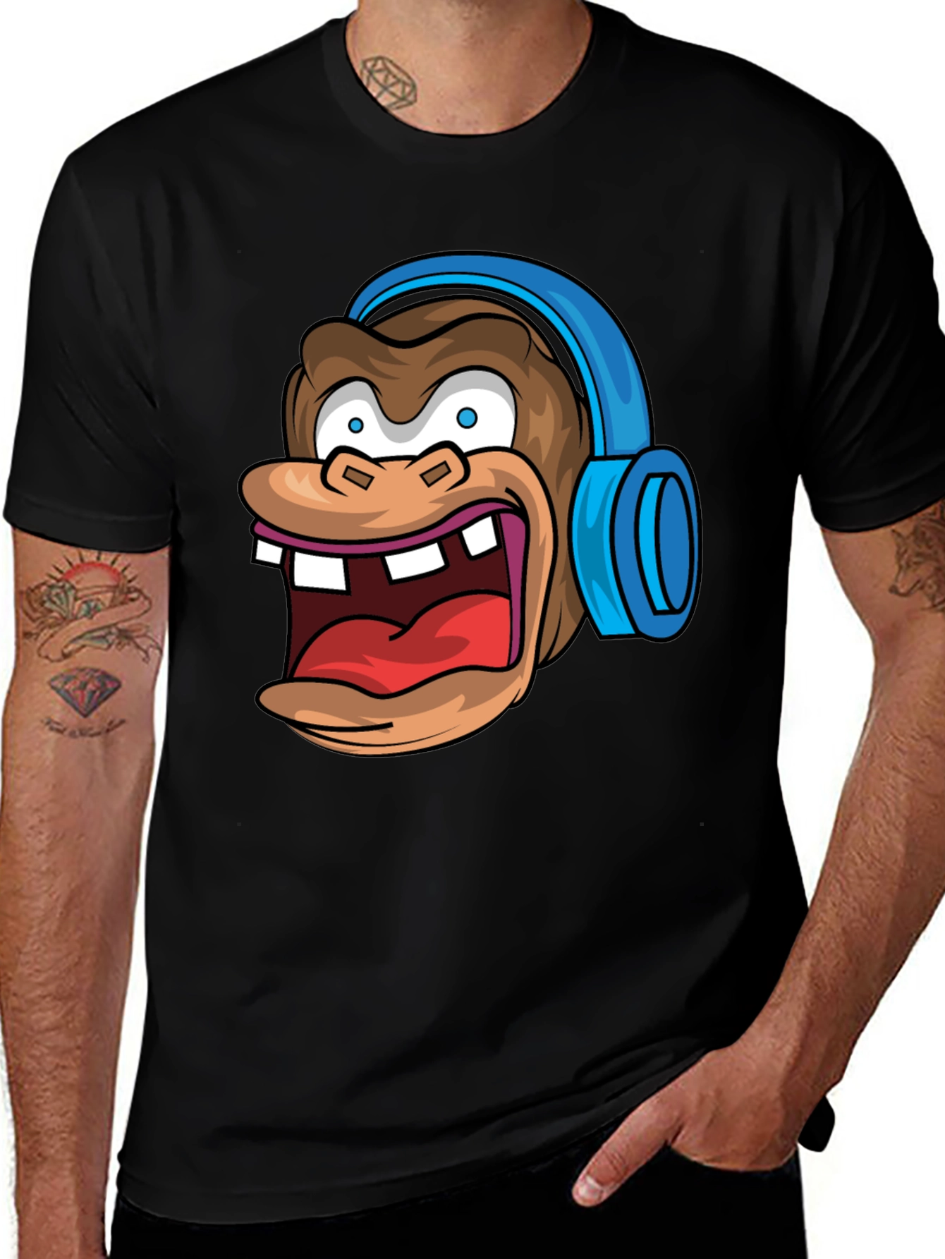 Variant 24 of Cartoon Monkey Headphone Graphic Tee
