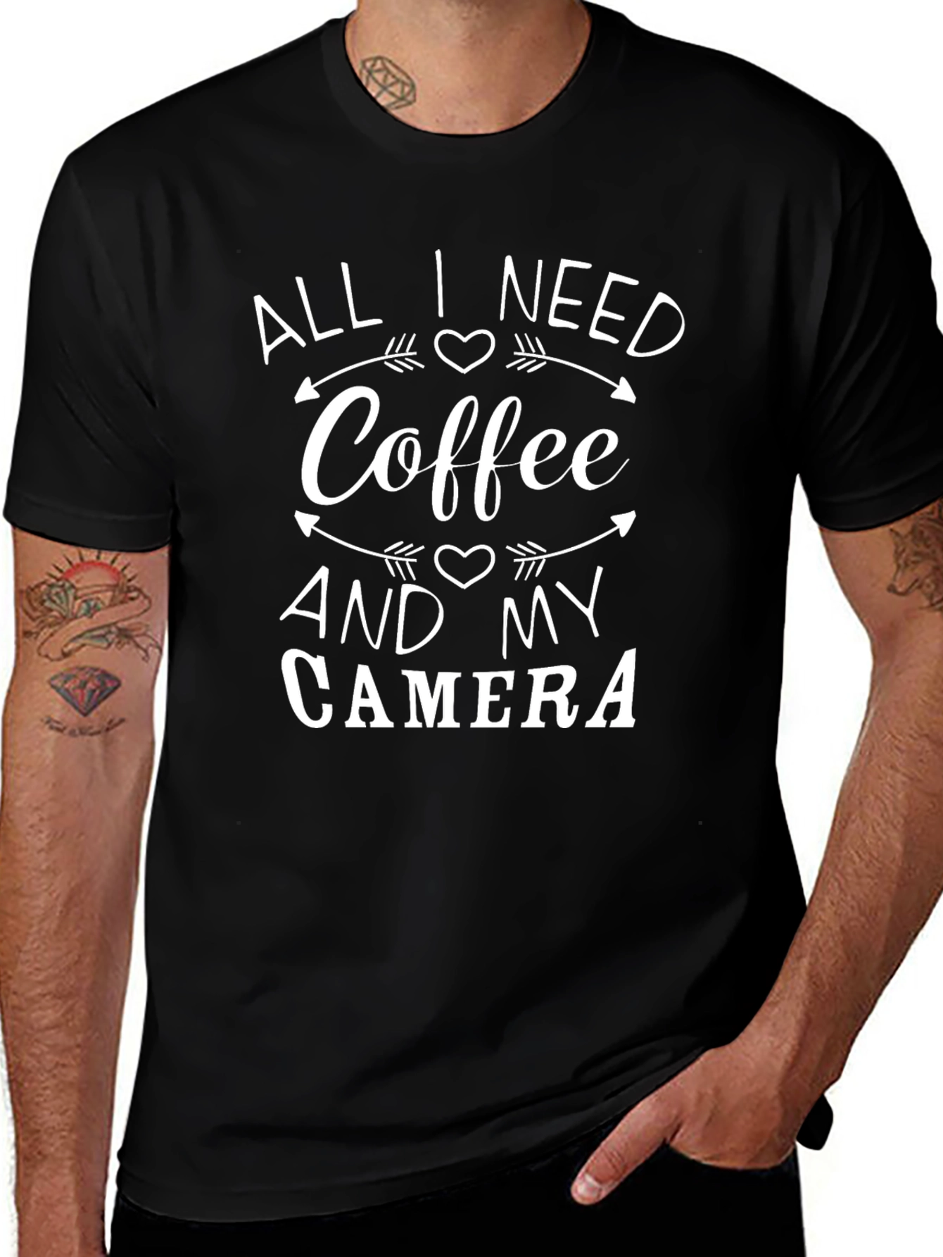 Coffee & Camera Graphic Tee - Soft Black Unisex T-Shirt