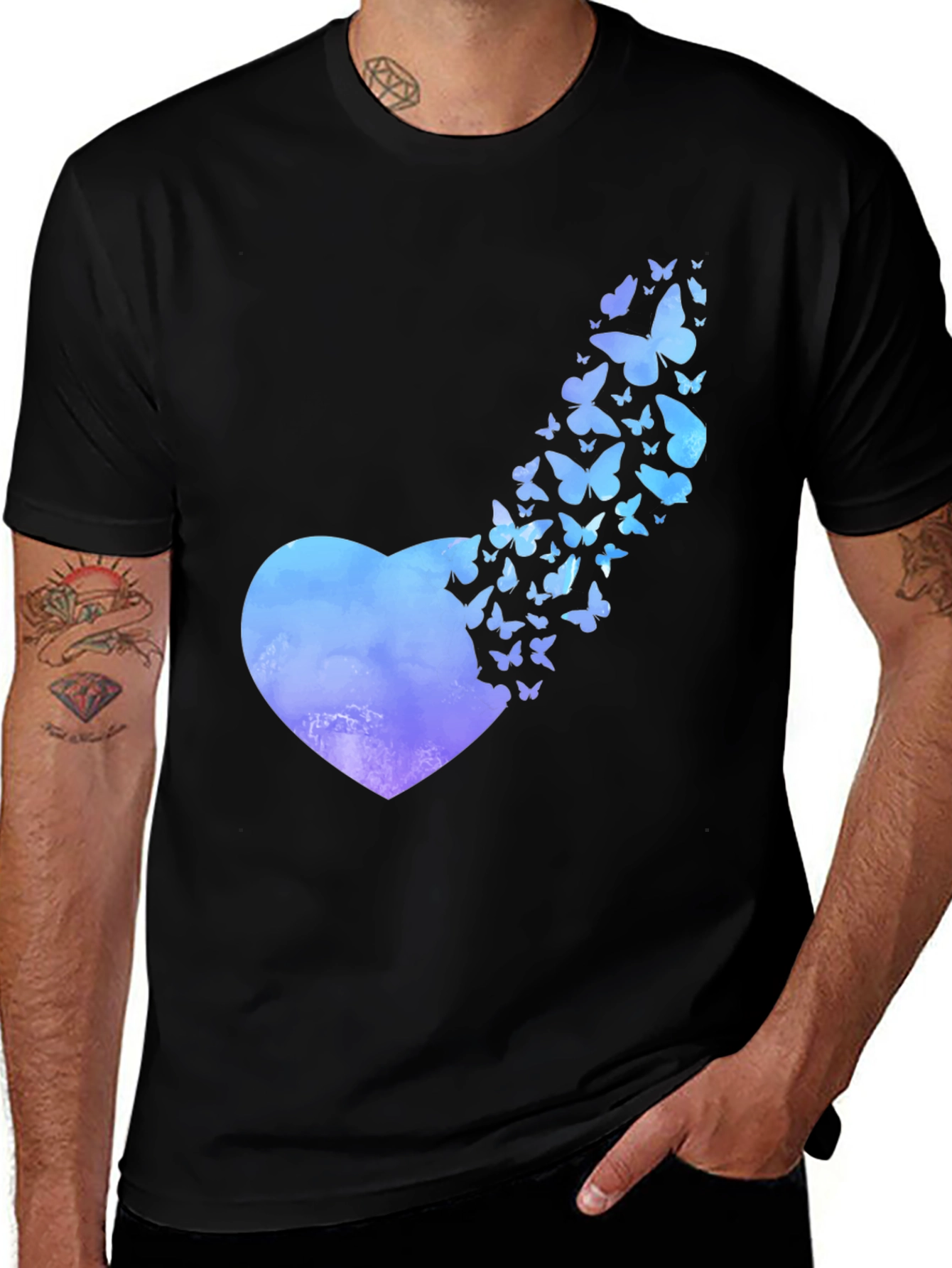 Variant 30 of Heart Butterfly Graphic Black T-Shirt