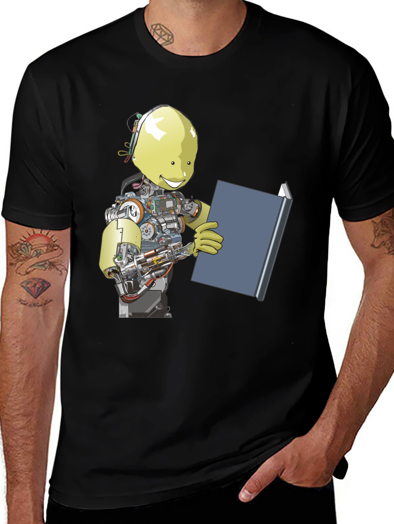 Robot Reading Book Graphic Tee - Black