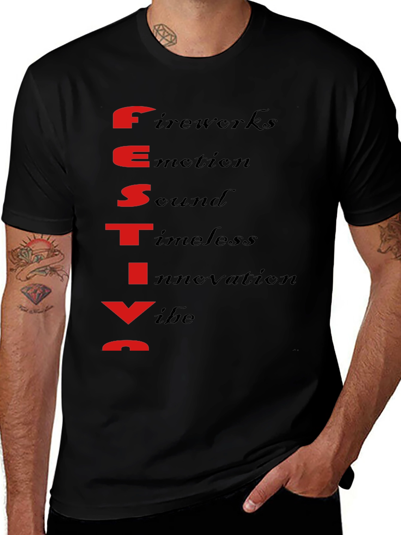 Variant 6 of Festival T-Shirt - Fireworks, Emotion, Sound, Timeless, Innovation, Vibe