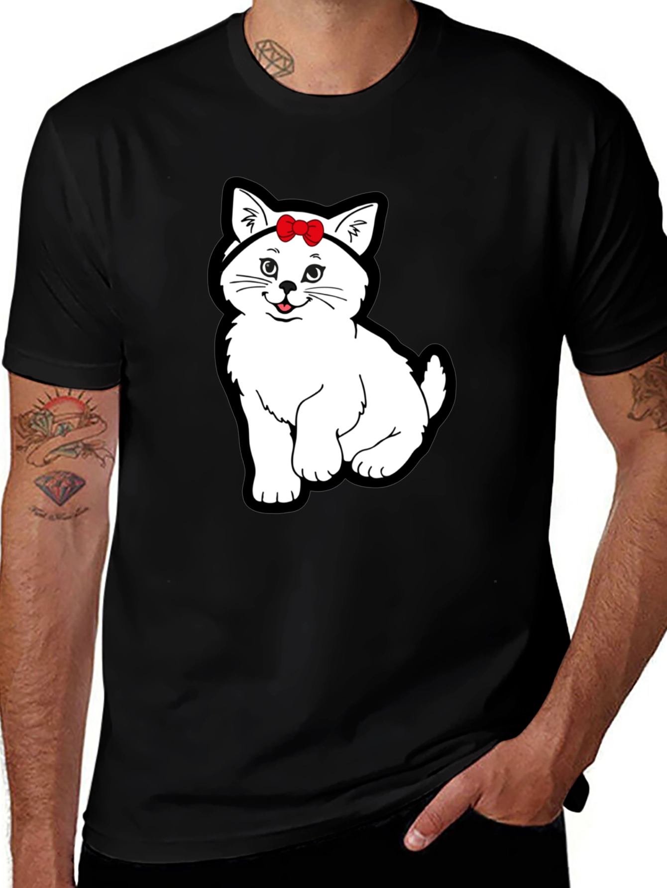 Variant 18 of Cat with Bow T-Shirt - Cute Kitten Graphic Tee