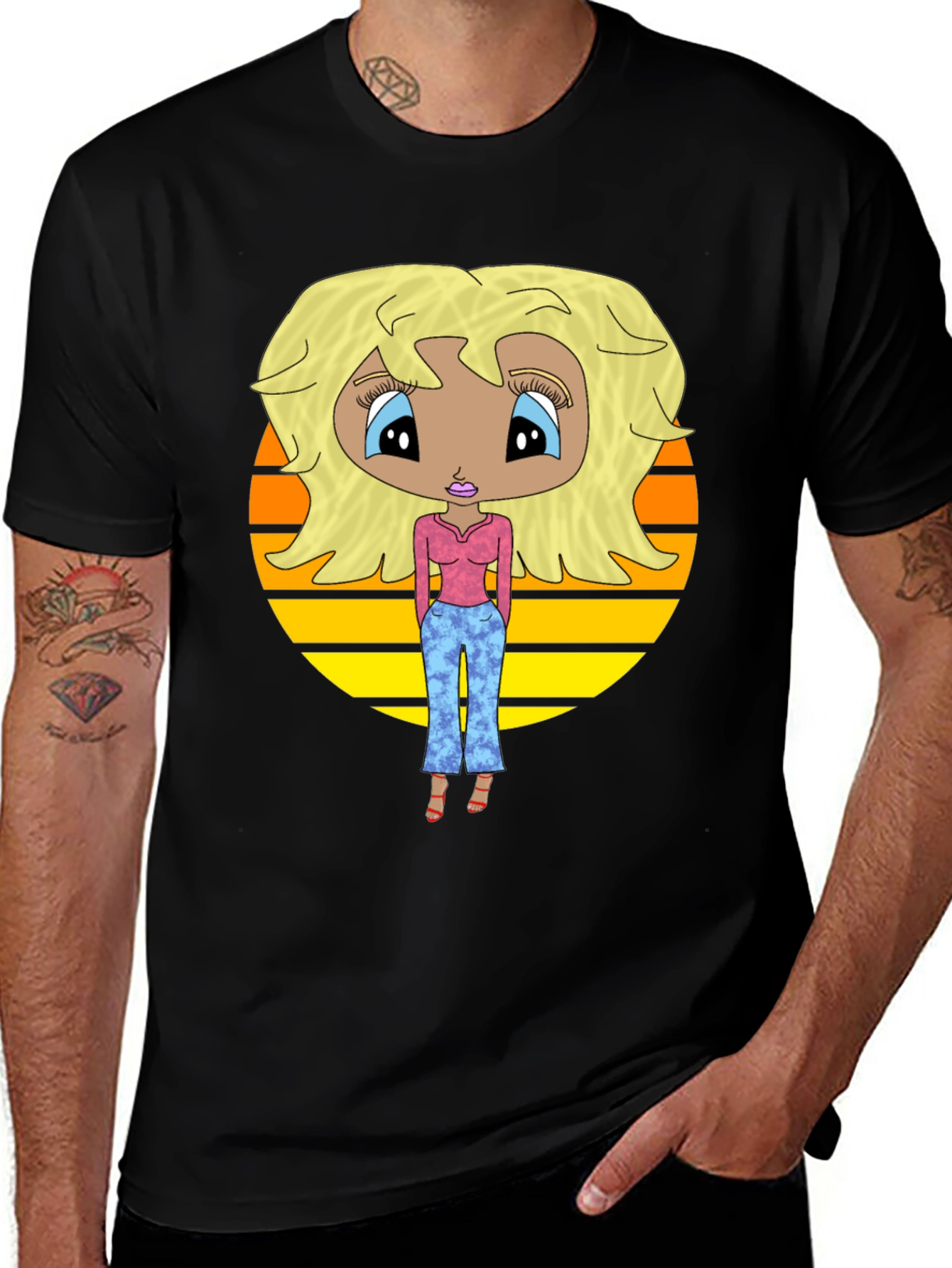 Variant 15 of Cartoon Girl Black T-Shirt Retro Design