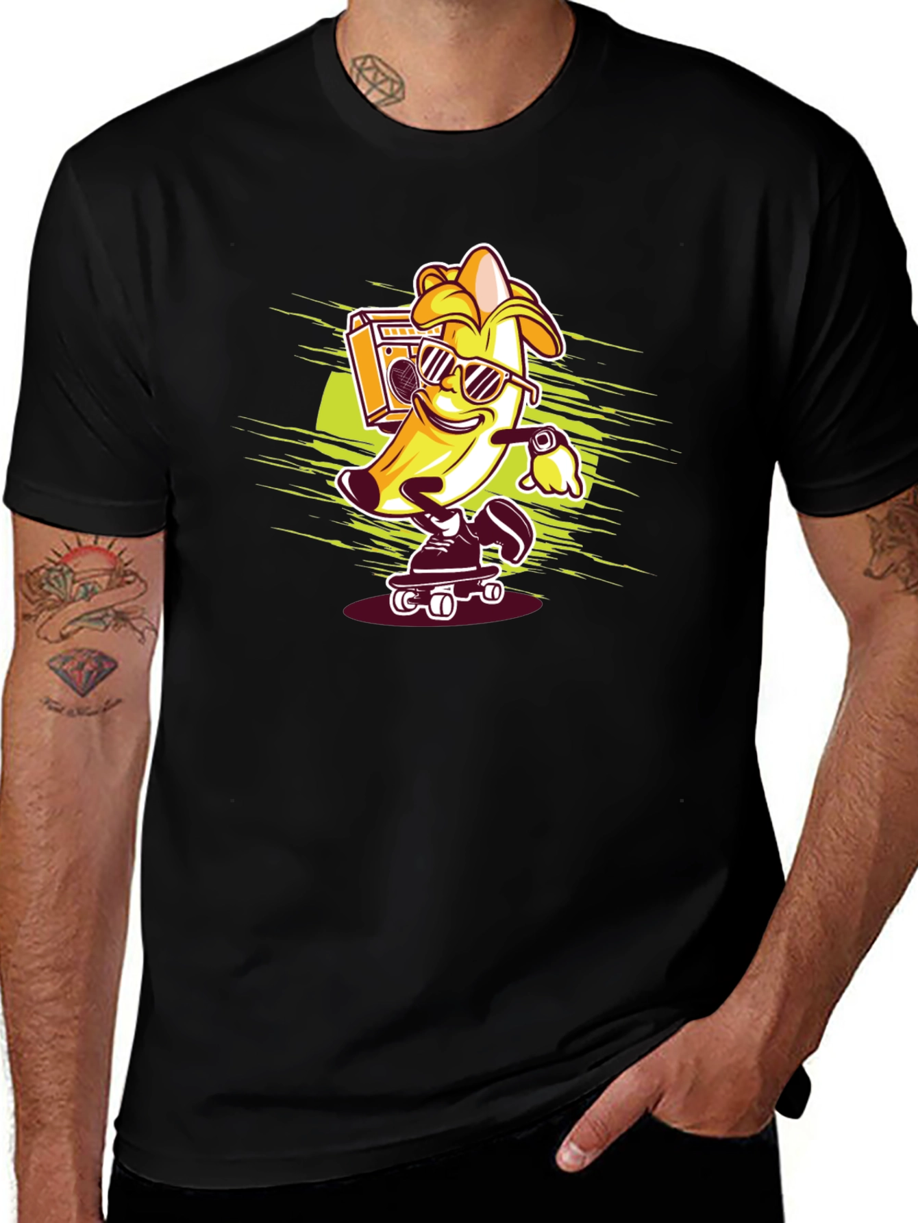 Cool Banana Skateboarder Black T-Shirt