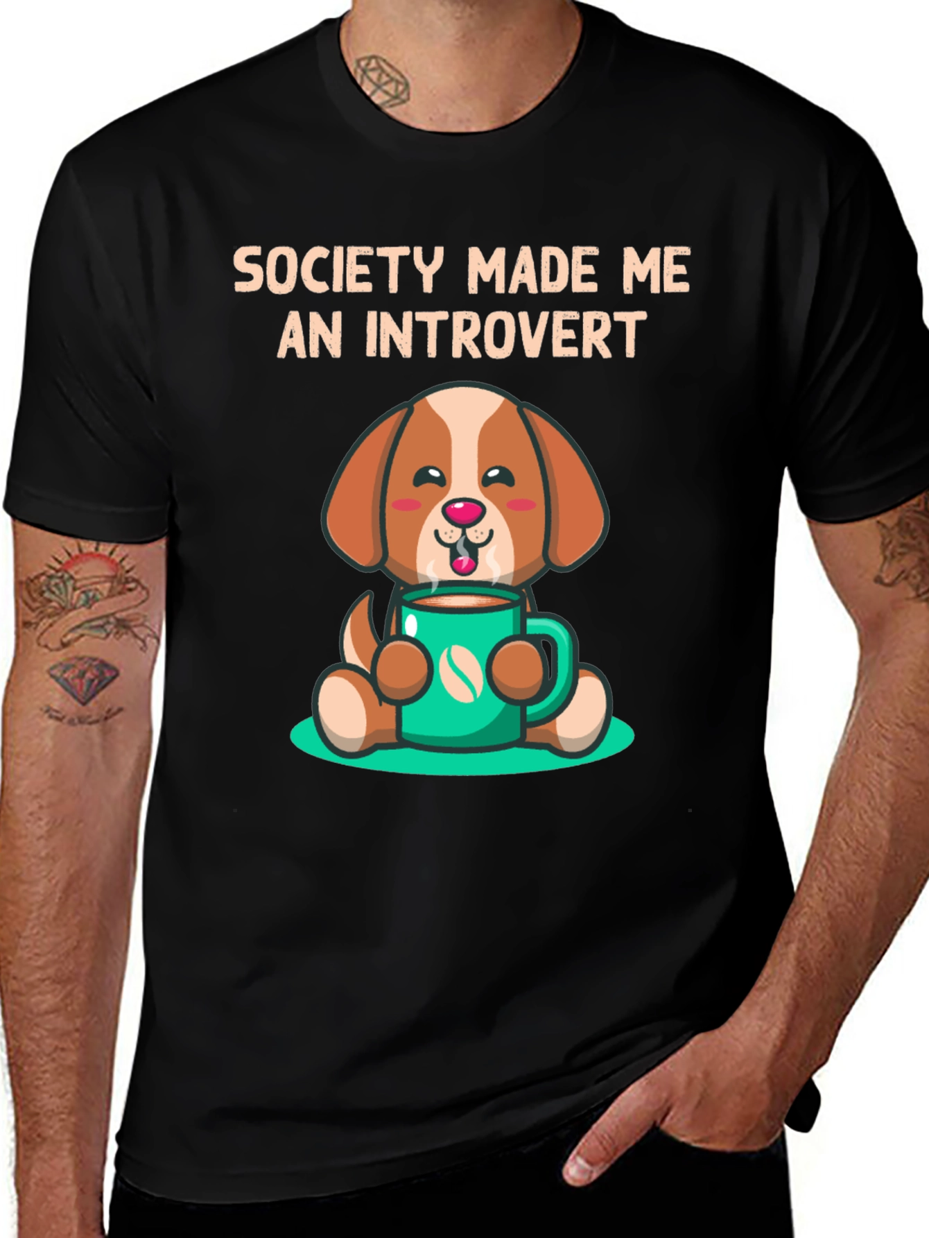 Variant 15 of Introvert Dog T-Shirt: Cute Coffee Lover Tee