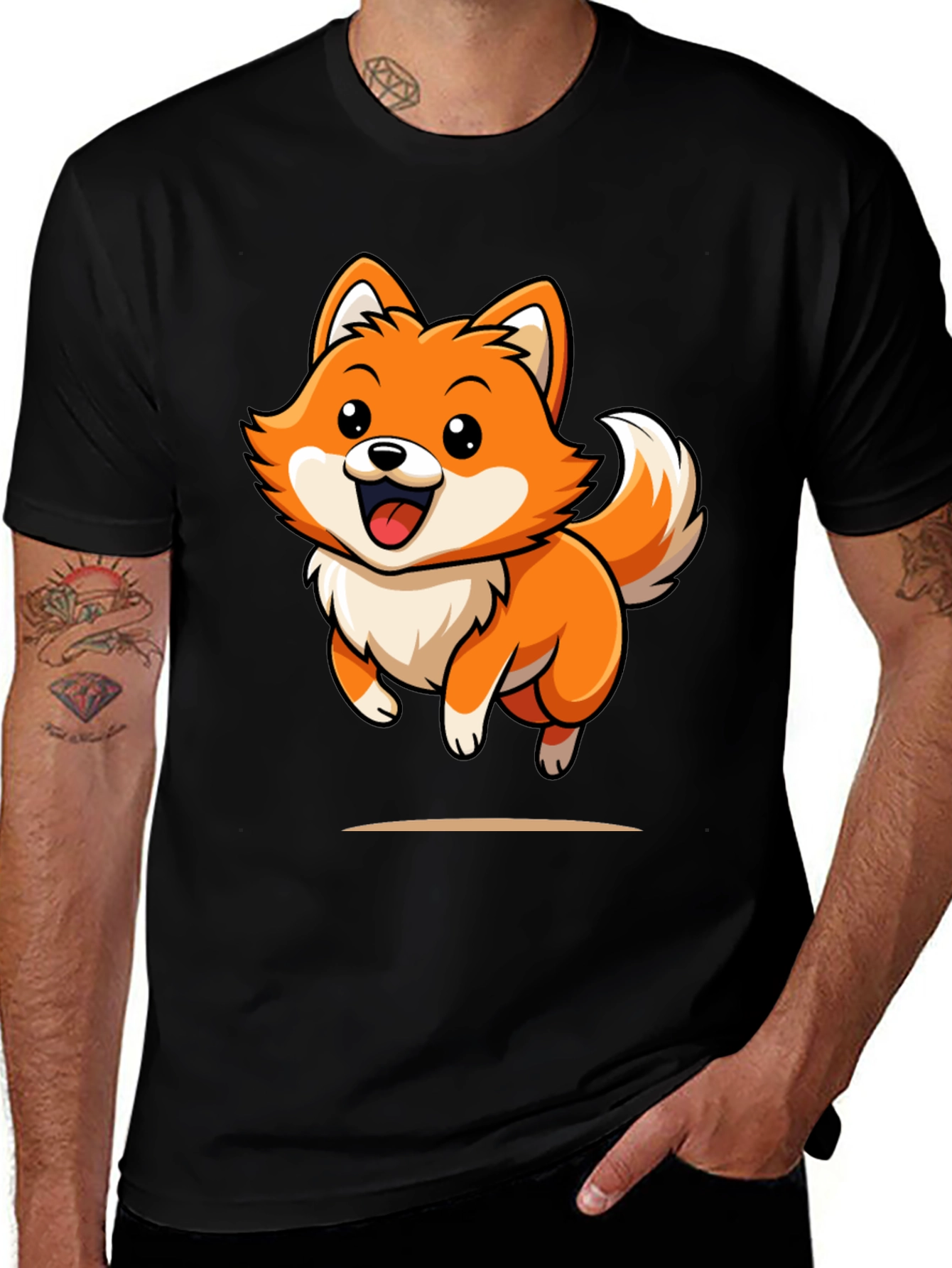Variant 24 of Cute Cartoon Fox Graphic Tee - Black Unisex Shirt