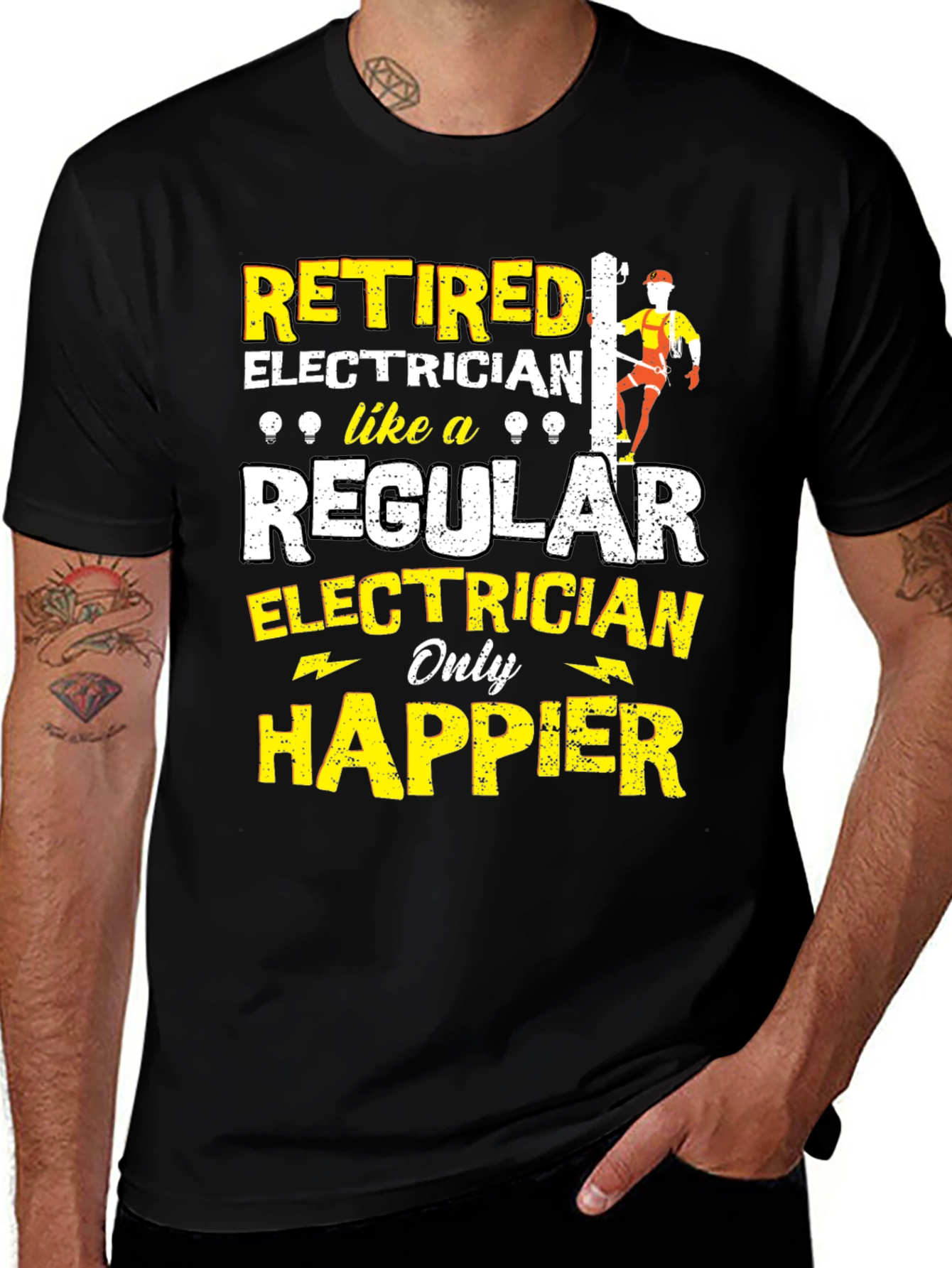 Black Retired Electrician Humor T-Shirt main image