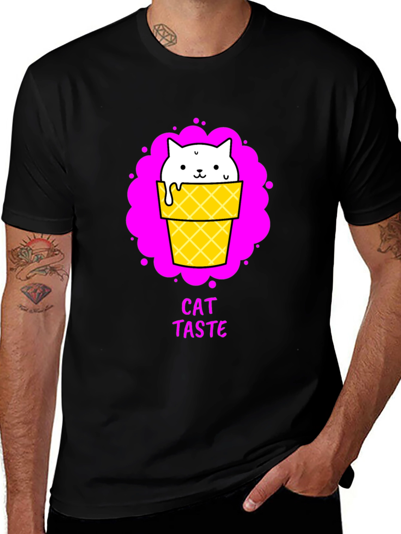 Variant 25 of Cat Taste Ice Cream Cone Black T-Shirt