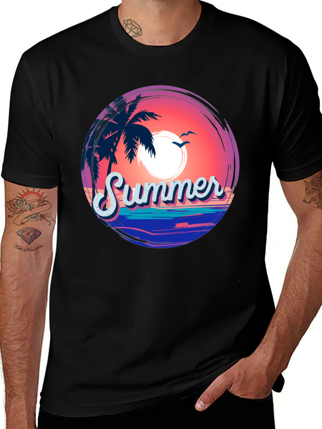 Variant 7 of Summer Vibes Graphic T-Shirt - Black Cotton Tee