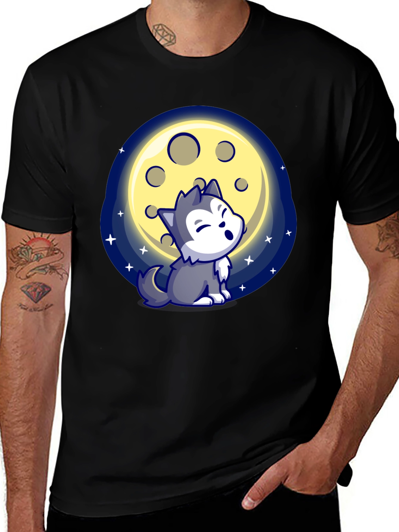 Variant 8 of Cartoon Wolf Howling at Moon T-Shirt