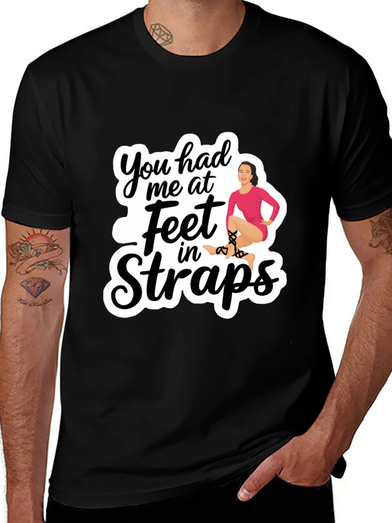 Variant 23 of You Had Me at Feet In Straps Black T-Shirt
