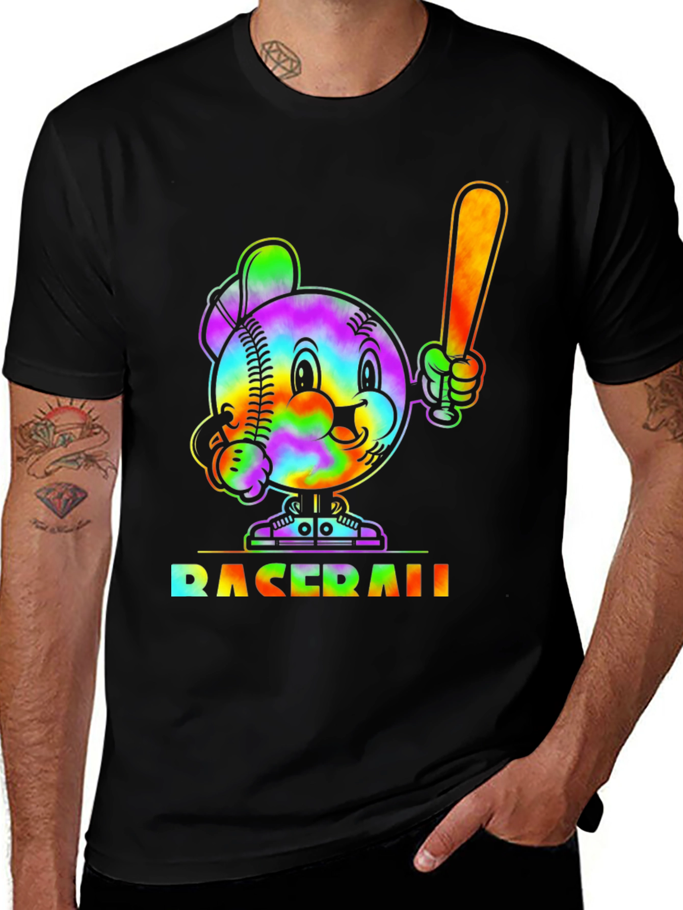 Variant 7 of Tie Dye Baseball Cartoon Graphic T-Shirt