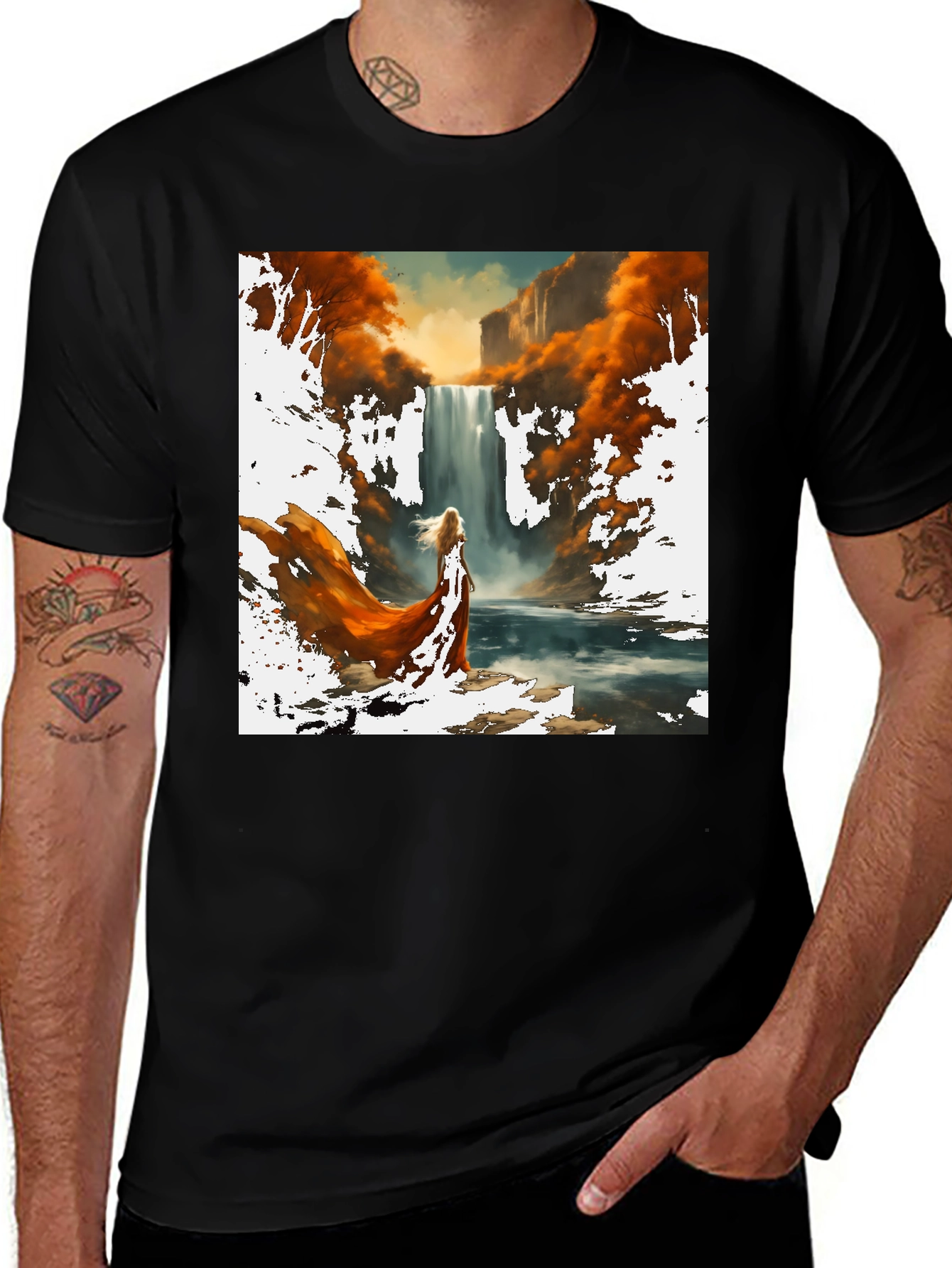 Variant 22 of Waterfall Art Print Black T-Shirt