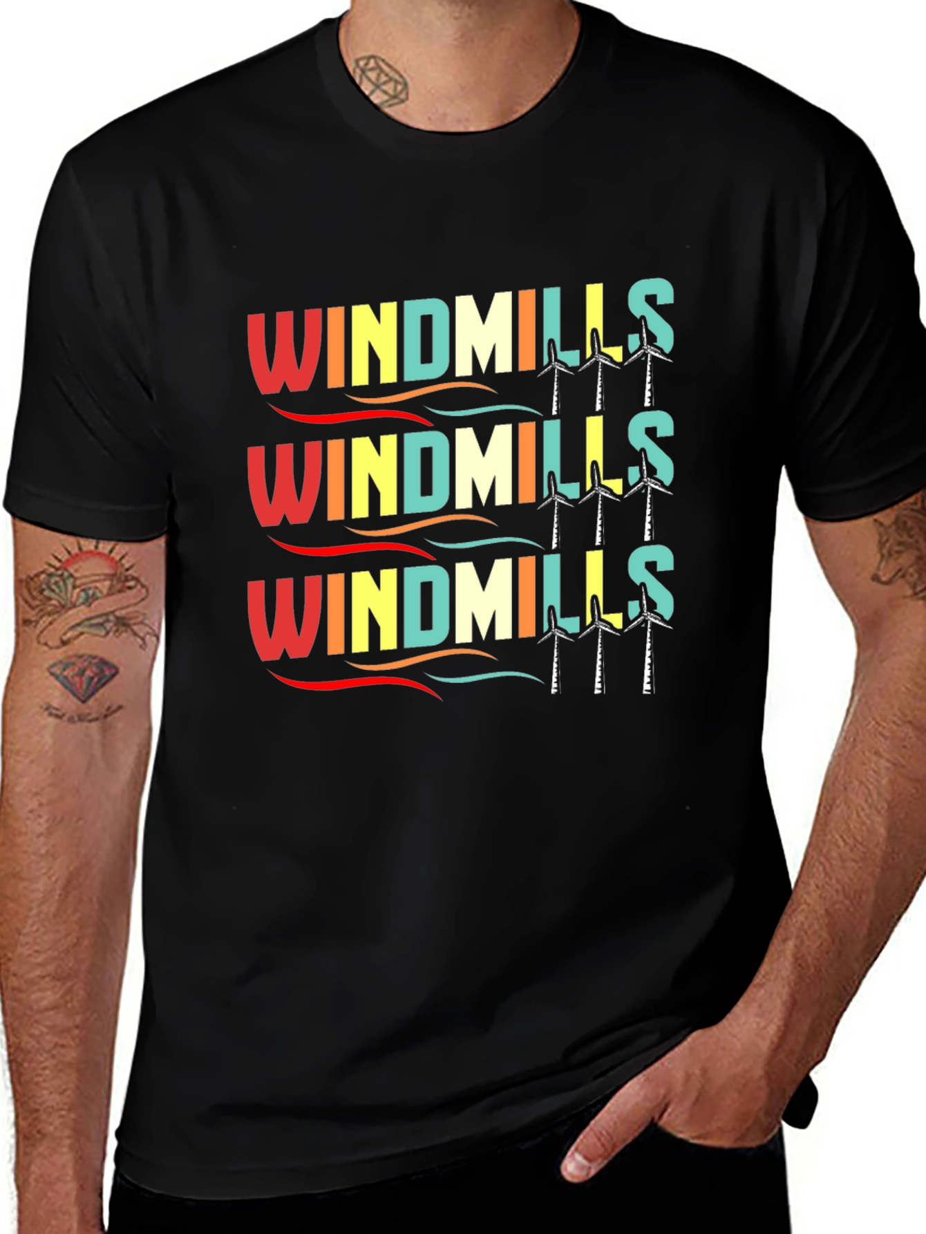 Variant 15 of Retro Windmills Graphic T-Shirt - Black