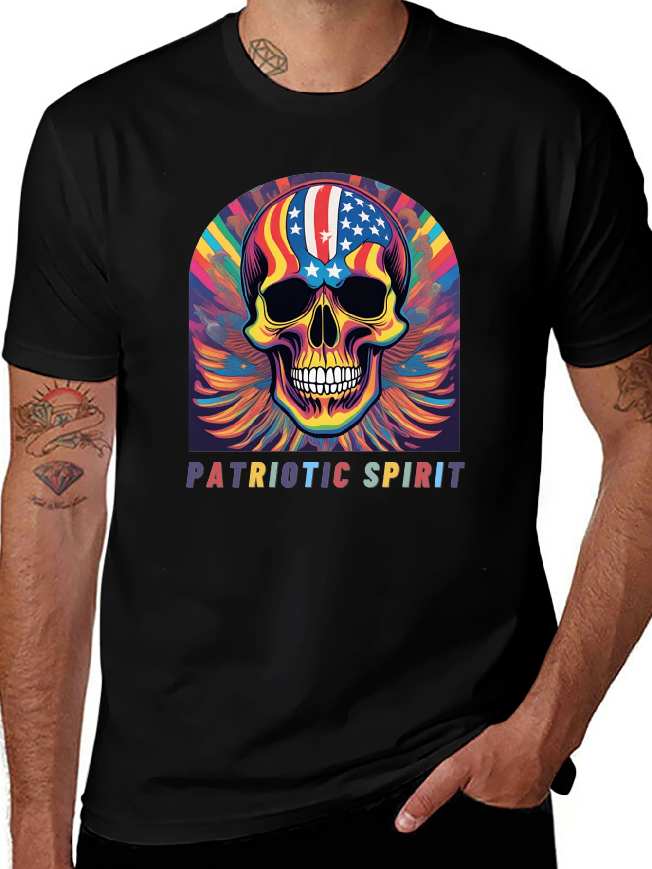 Variant 22 of Patriotic Skull Graphic Tee - Rainbow USA Pride