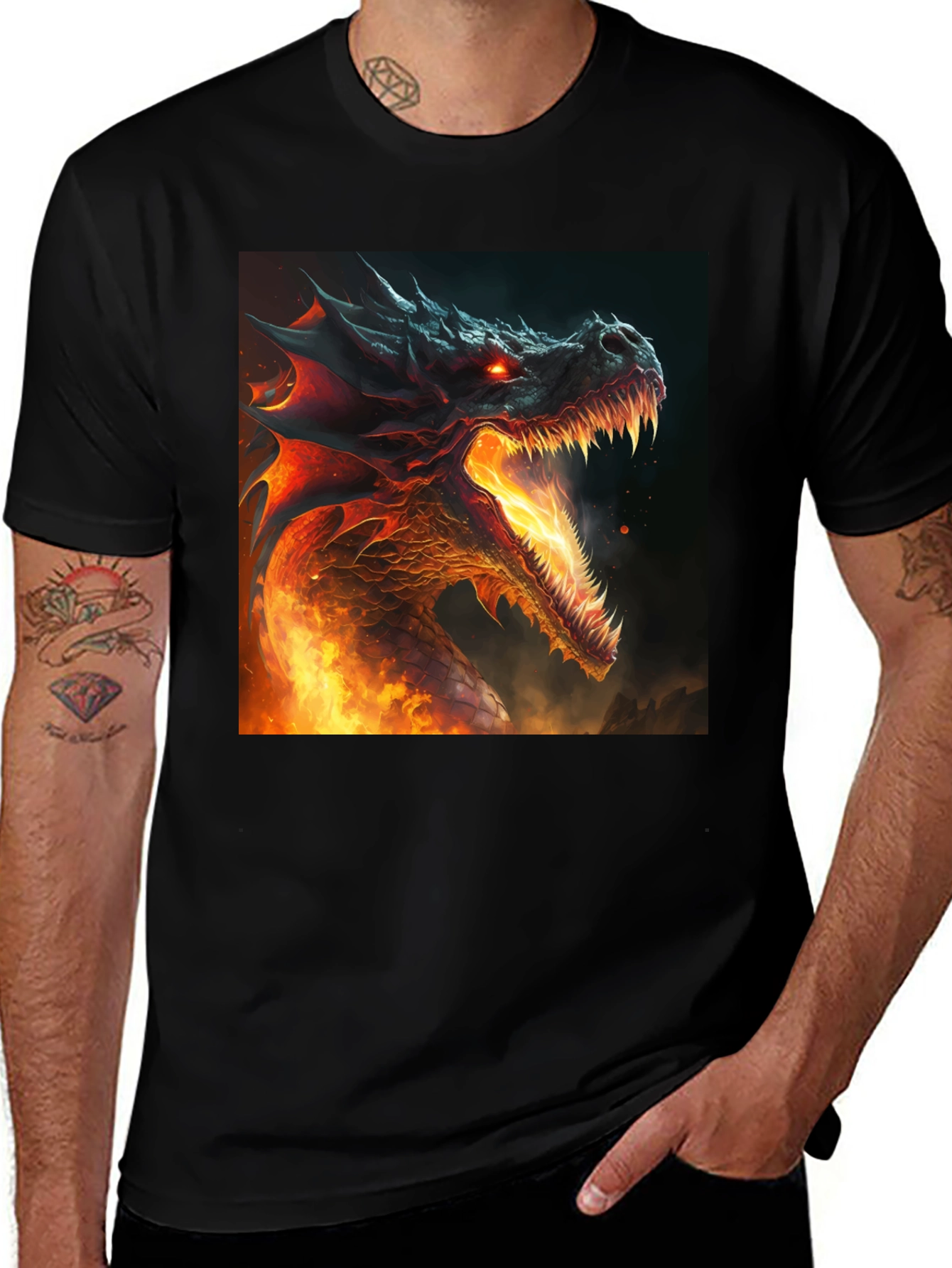 Variant 6 of Fiery Dragon Graphic Black T-Shirt