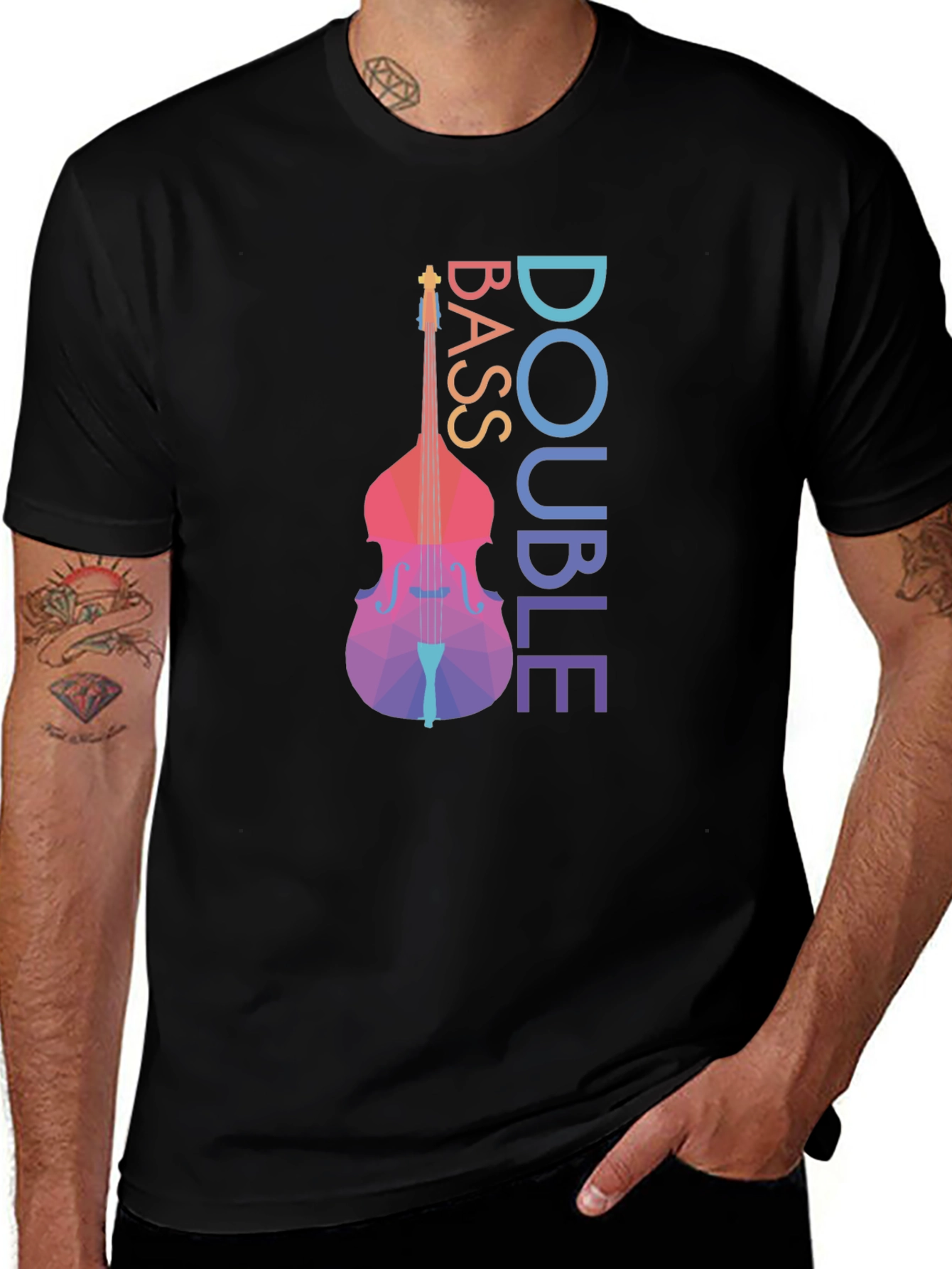 Double Bass Geometric Art Black T-Shirt