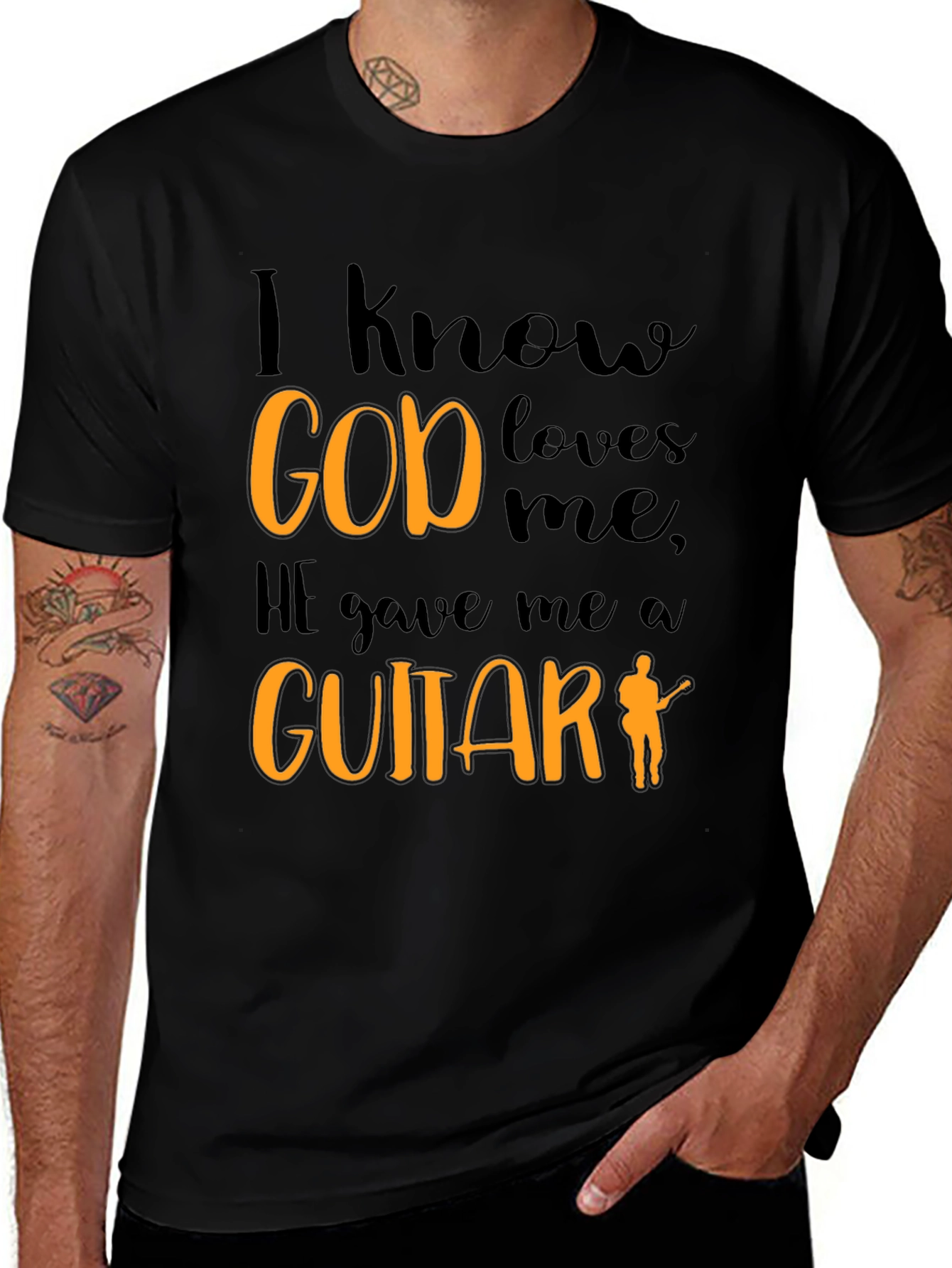 Variant 23 of I Know God Loves Me Guitar T-Shirt