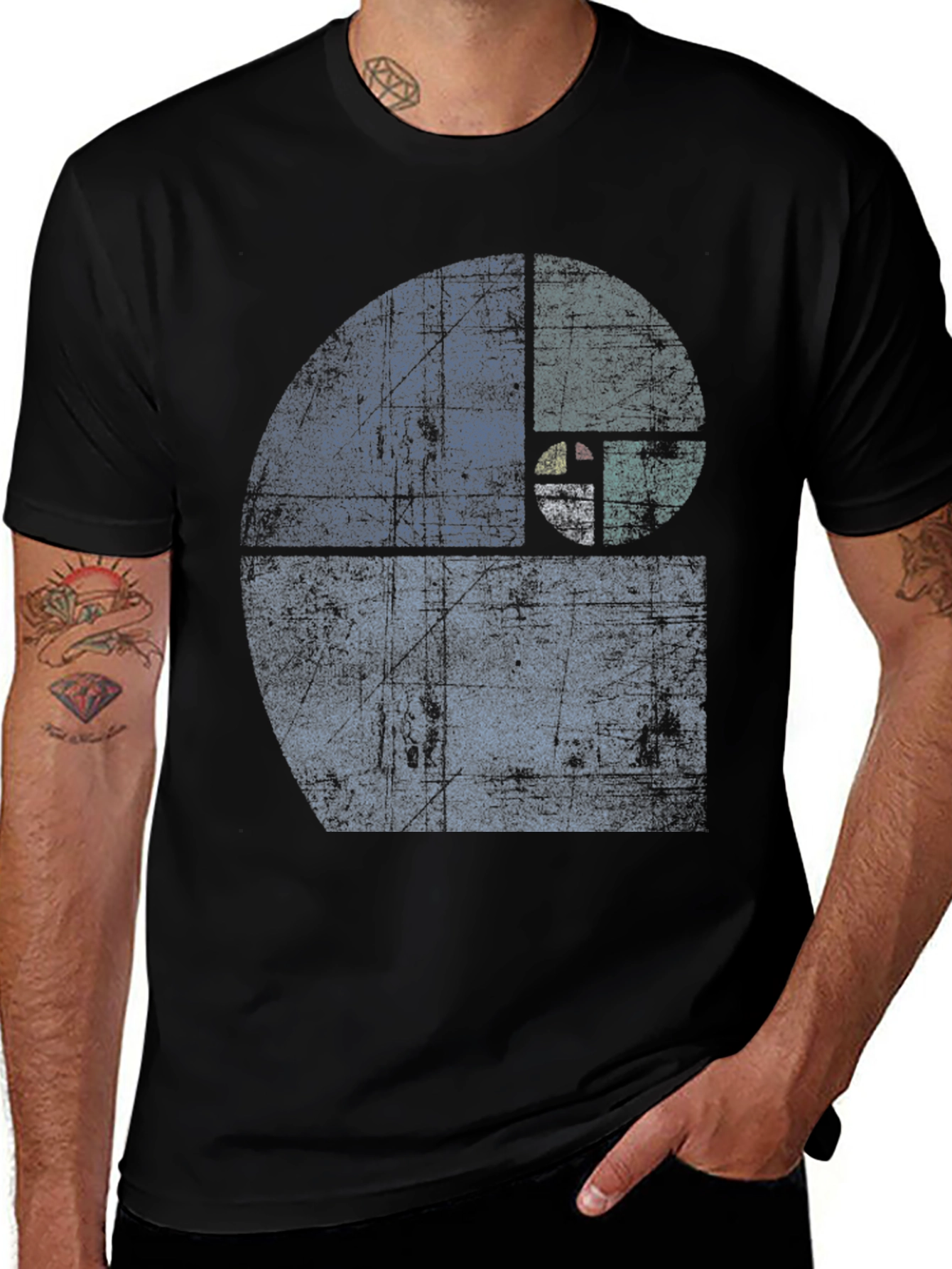 Black Fibonacci Sequence Graphic T-Shirt - Distressed Style main image