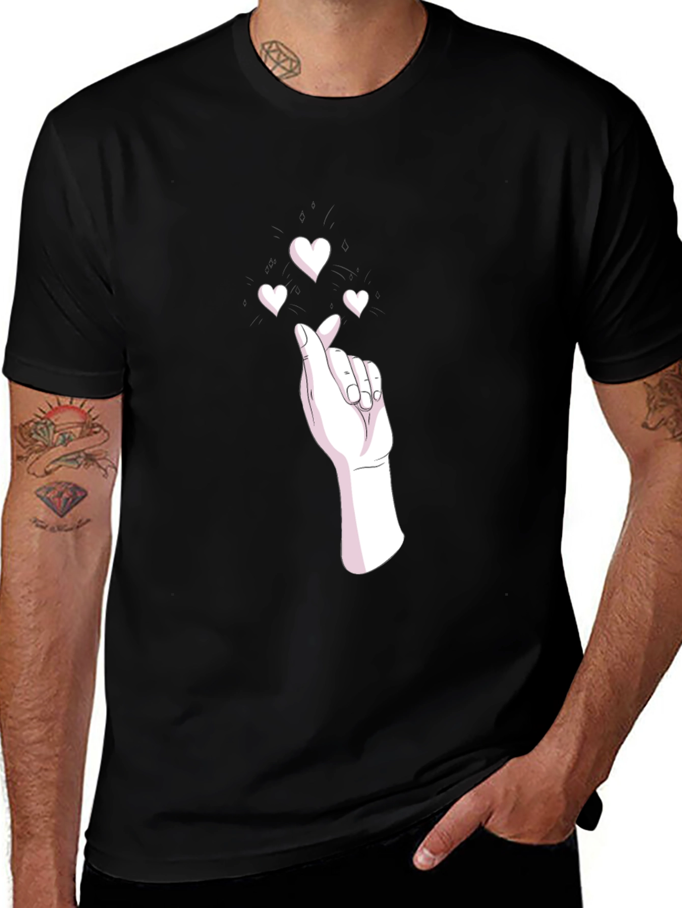 Variant 30 of Heart Gesture Graphic Tee - Stylish Black T-Shirt