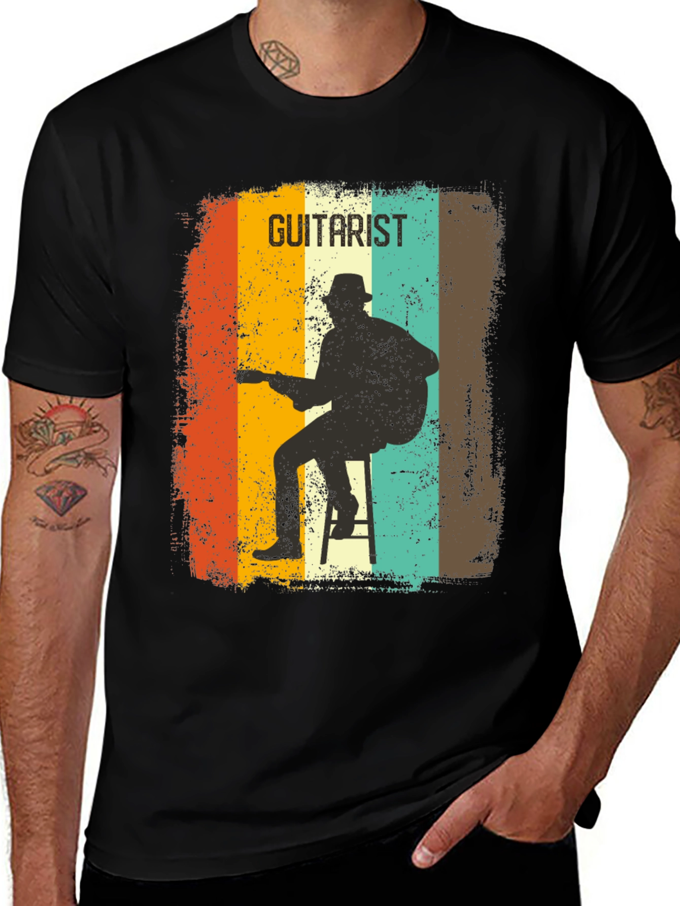 Variant 16 of Retro Guitarist Silhouette Graphic T-Shirt
