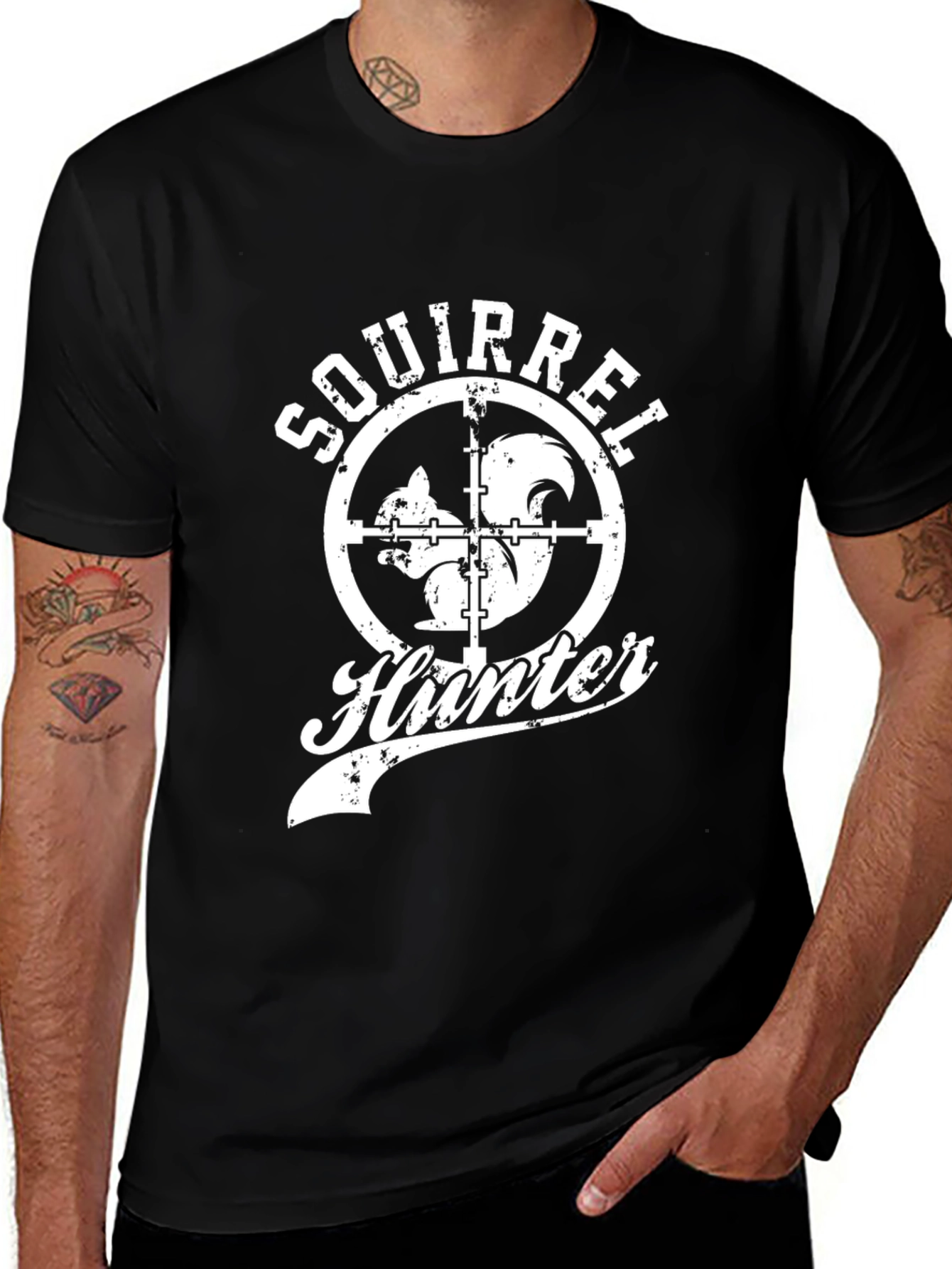 Squirrel Hunter Graphic T-Shirt - Black