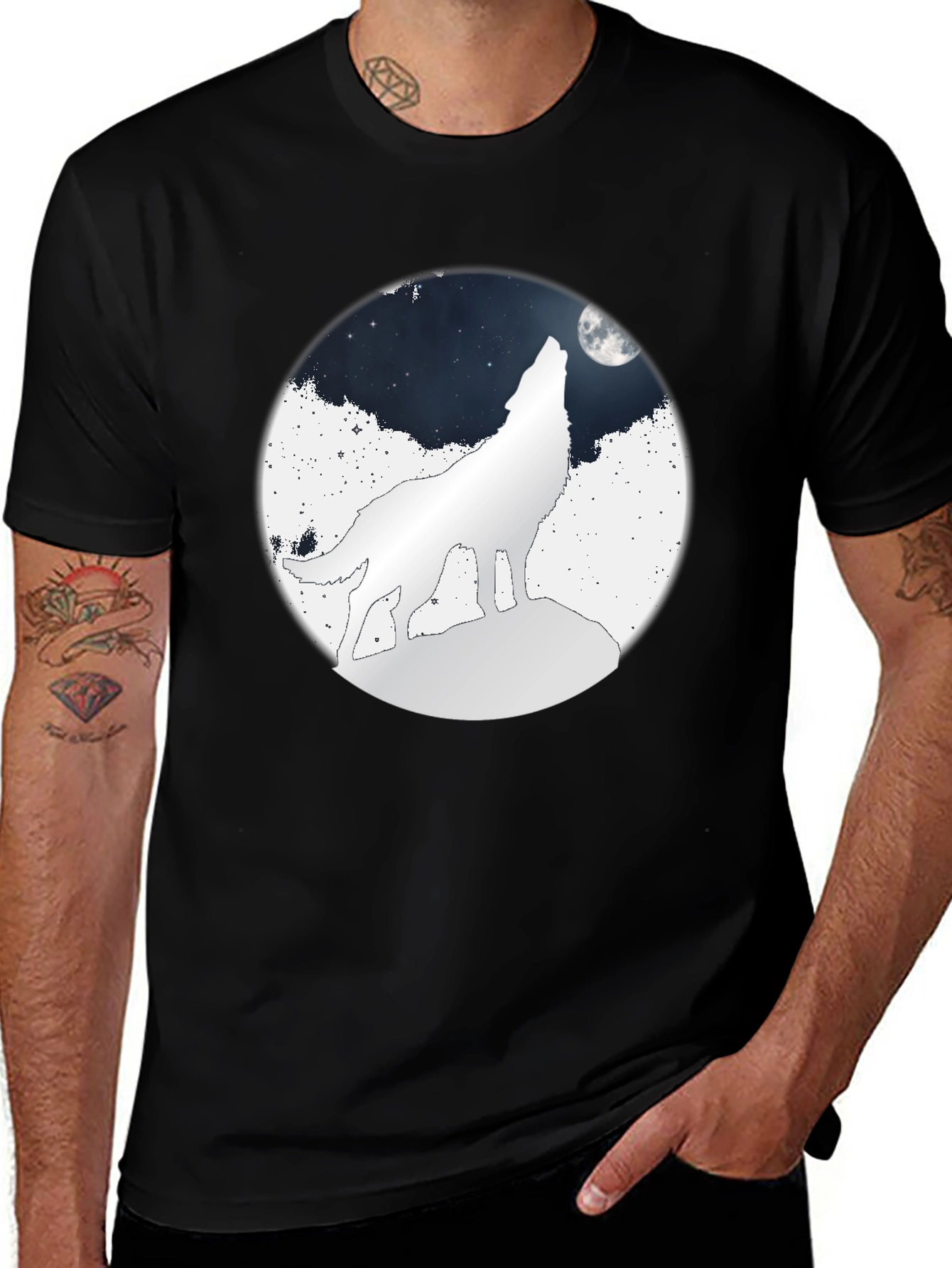 Variant 4 of Wolf Moon Graphic Tee - Black Cotton T-Shirt