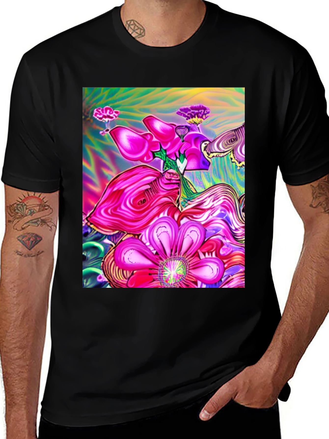 Variant 16 of Psychedelic Floral T-Shirt - Vivid Art Design