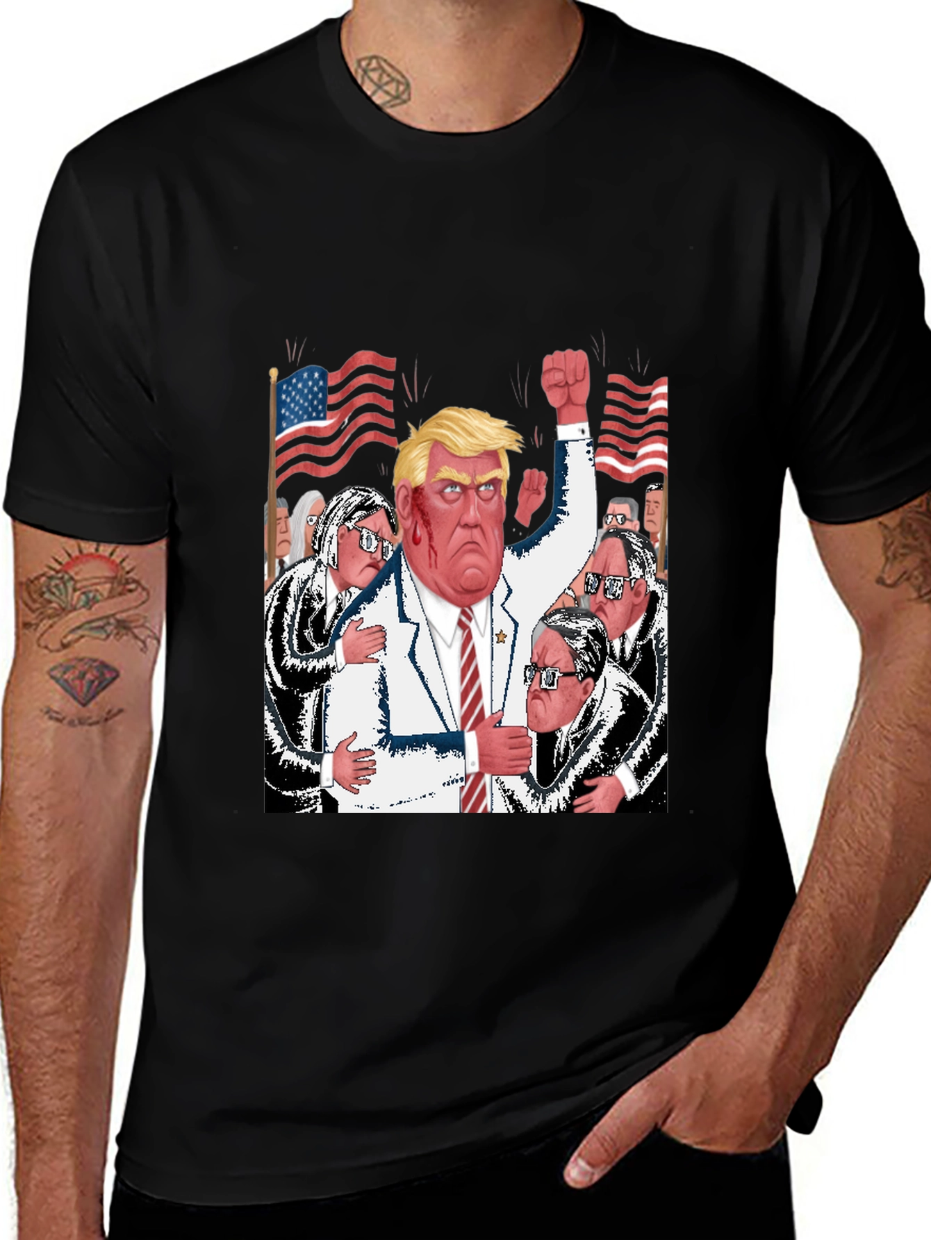 Black Trump Political Cartoon T-Shirt main image