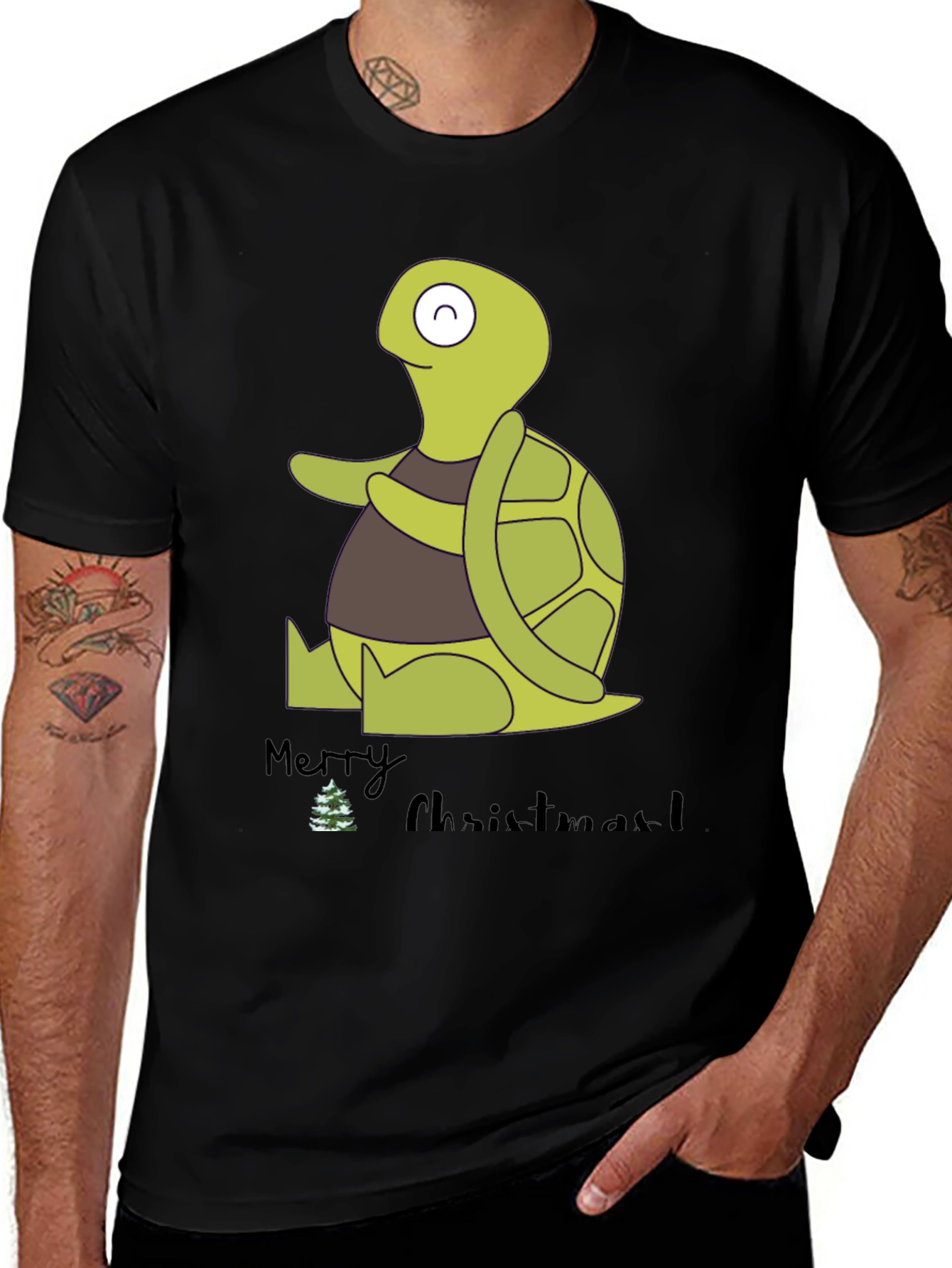 Variant 3 of Turtle Merry Christmas Black Graphic Tee
