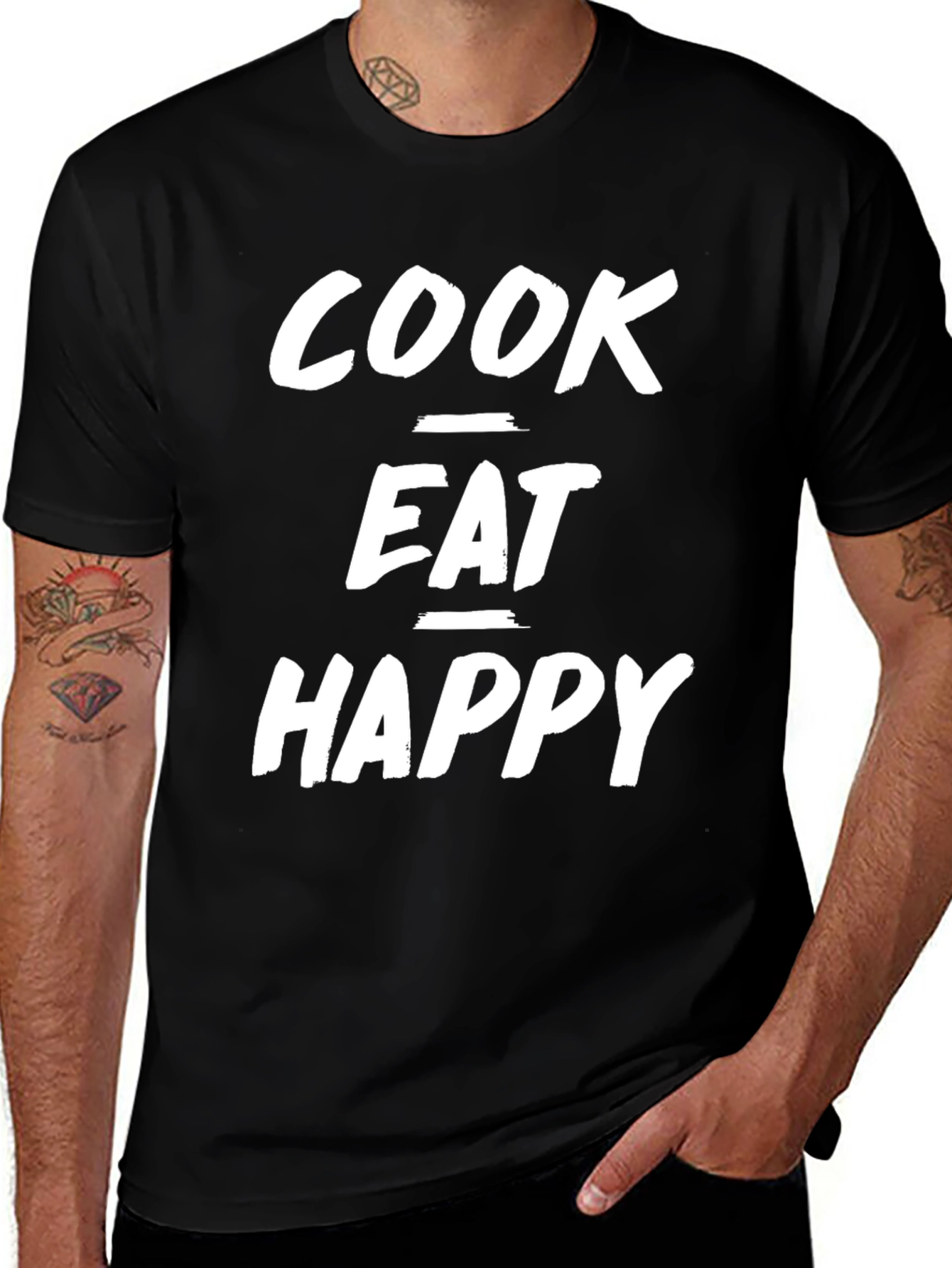 Variant 10 of Cook Eat Happy T-Shirt - Black Graphic Tee