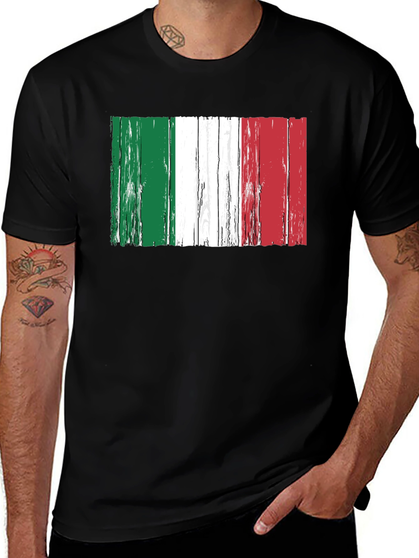 Italian Flag T-Shirt - Distressed Wood Style