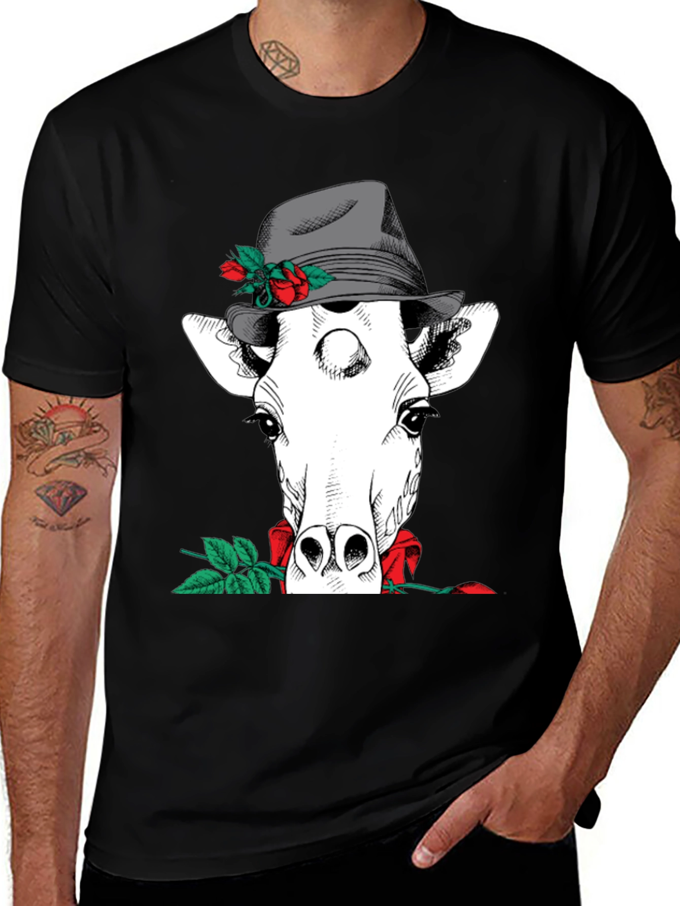 Variant 3 of Giraffe in Hat Graphic Tee
