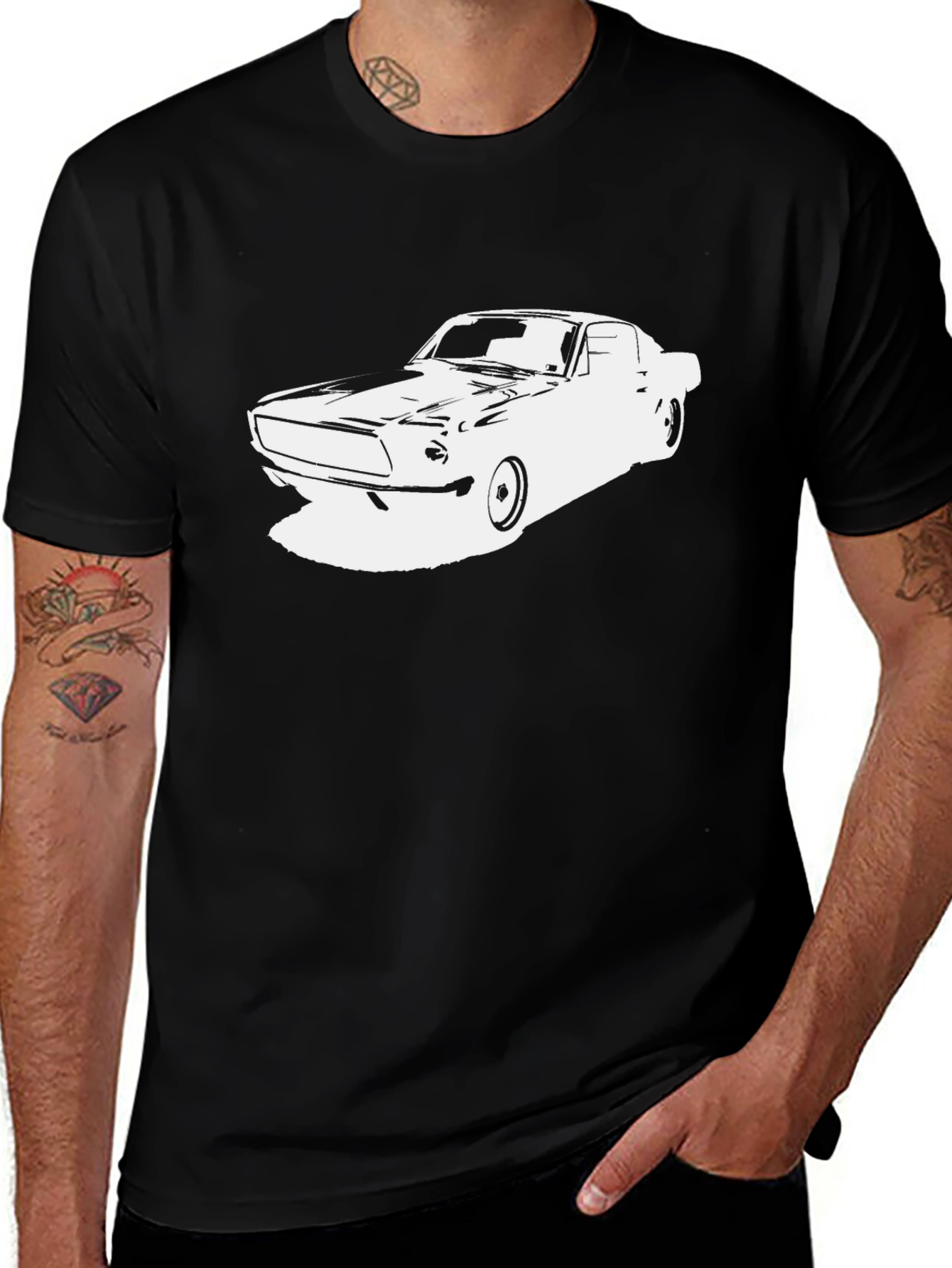 Classic Car Graphic Tee - Black Cotton T-Shirt