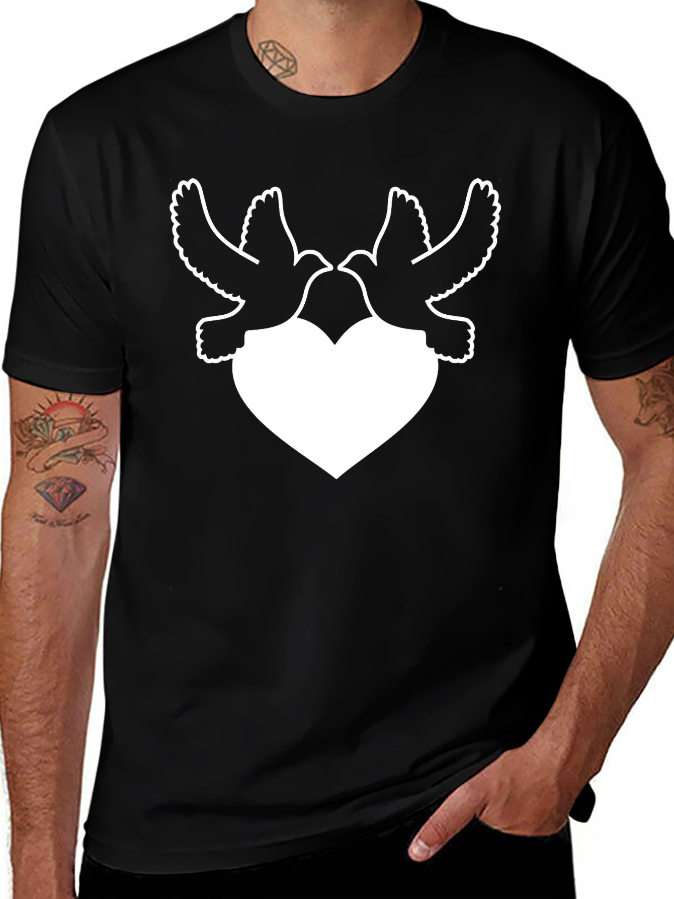 Variant 29 of Dove Heart Graphic Tee - Black, Casual, Trendy
