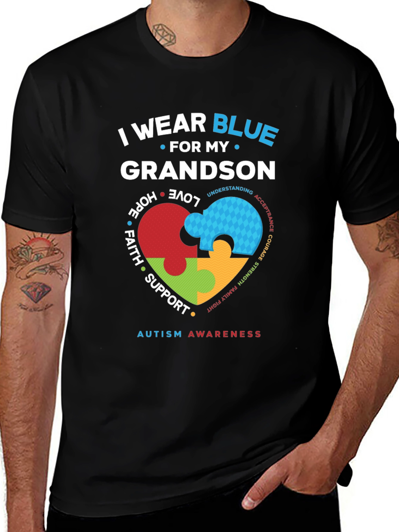 Autism Awareness T-Shirt - I Wear Blue For My Grandson
