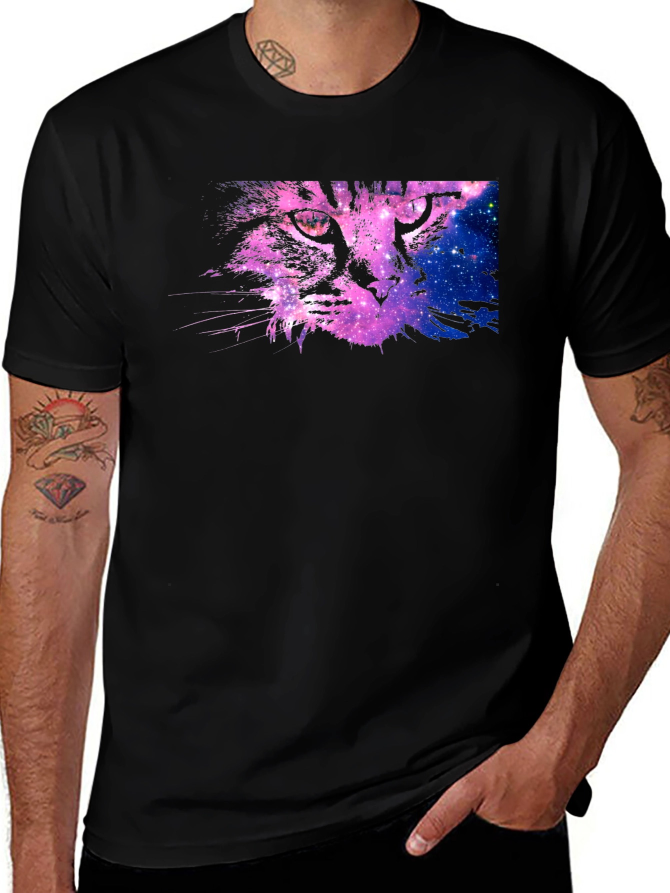 Variant 16 of Galaxy Cat Graphic Print Black T-Shirt
