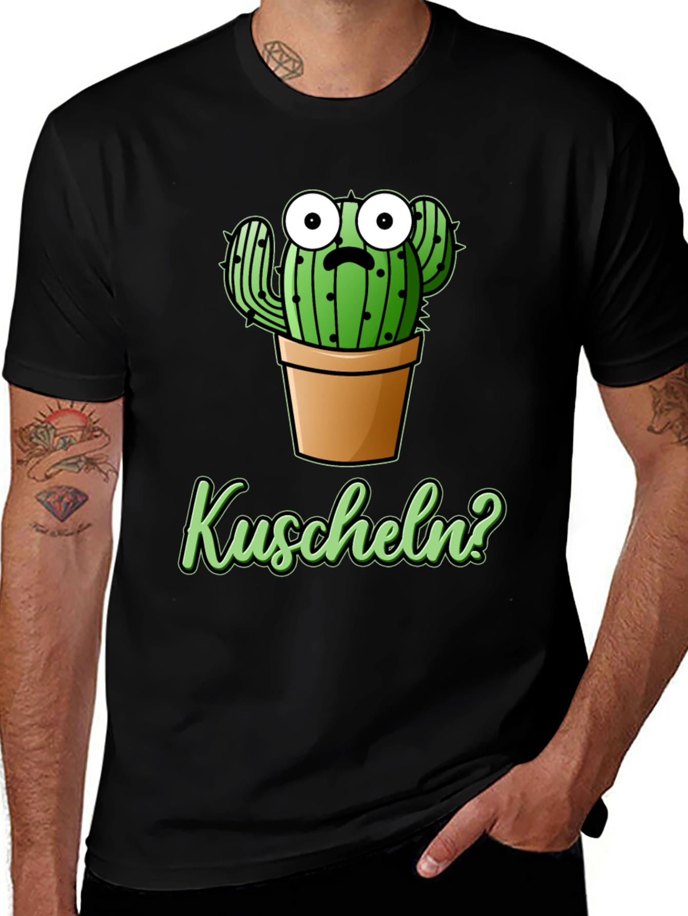 Variant 2 of Cactus 'Kuscheln?' Black Graphic T-Shirt