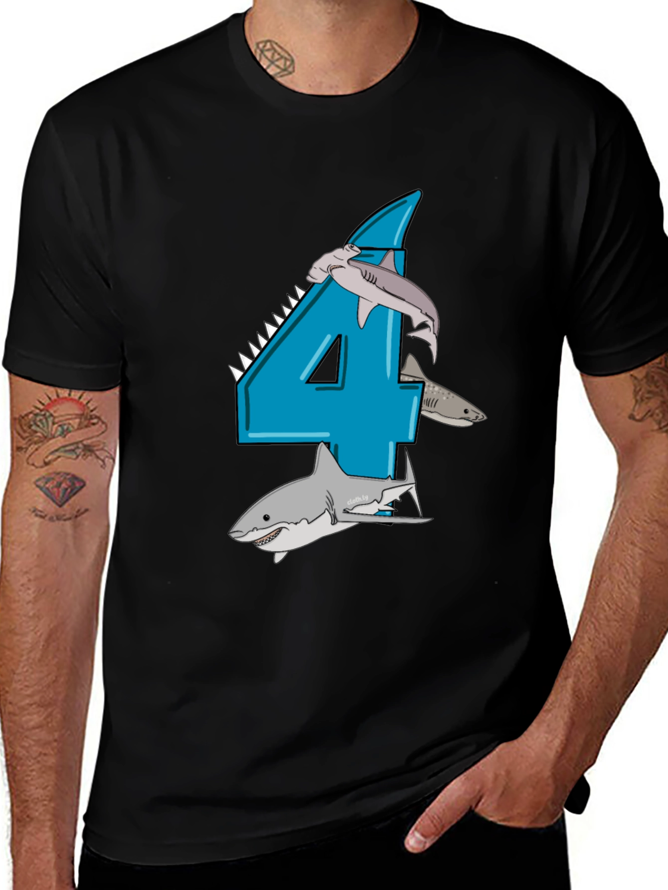 Variant 17 of Shark Birthday T-Shirt - Number 4