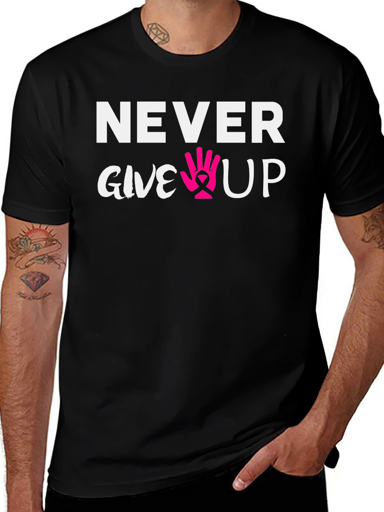 Variant 25 of Never Give Up Breast Cancer Awareness T-Shirt