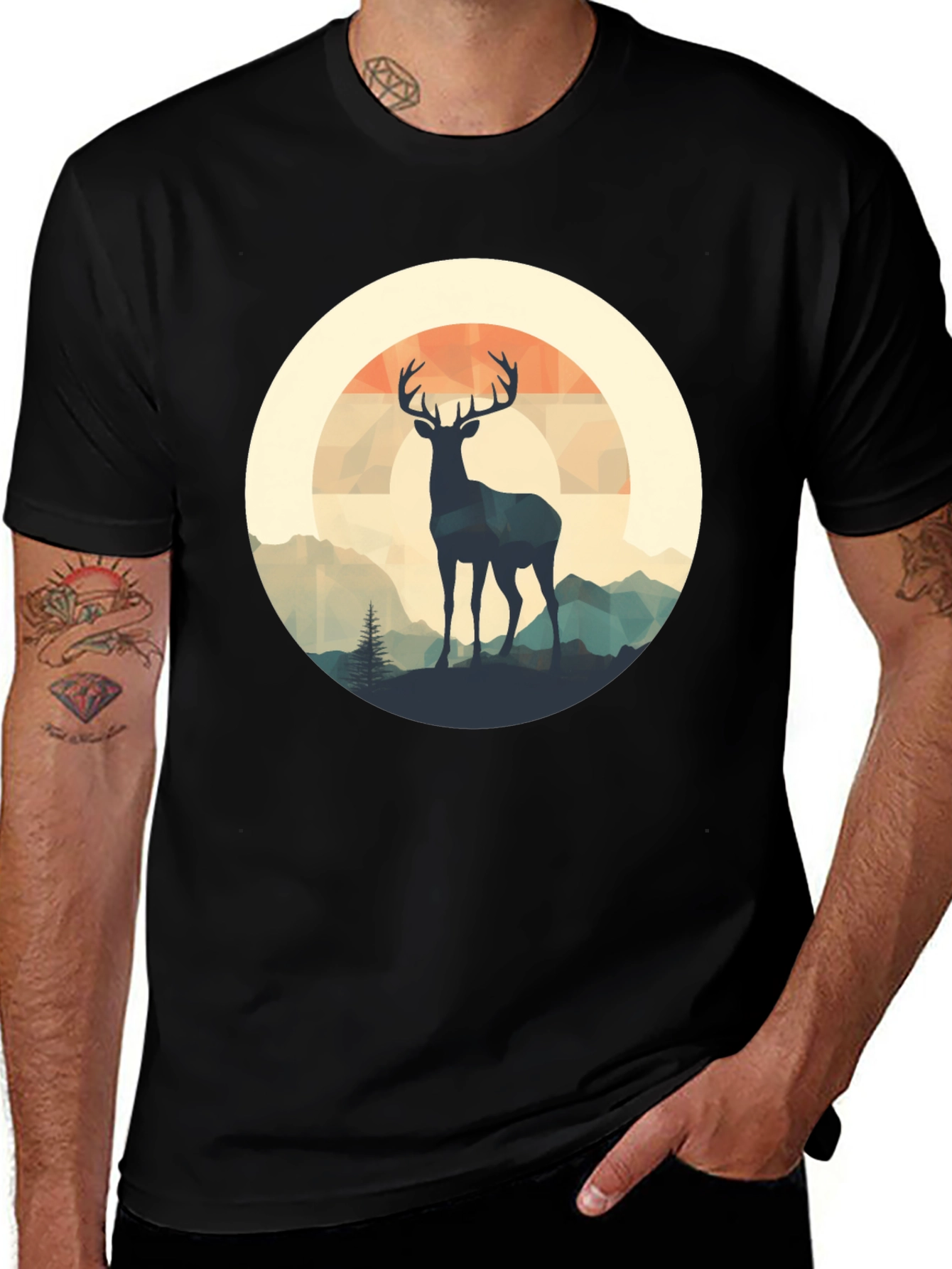 Variant 10 of Deer Silhouette Graphic Tee - Black